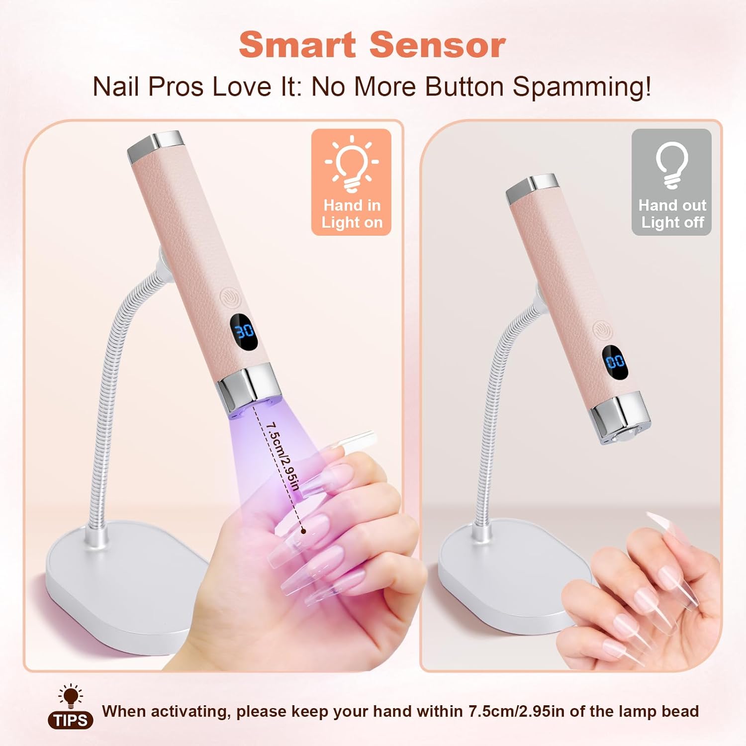 Handheld Mini UV Nail Lamp, Portable Flash Cure Light with Upgraded Magnetic Stand & Smart Sensor - Rechargeable Nail Dryer Fast Curing Gel Nails at Salon,Home & Travel (Pink)