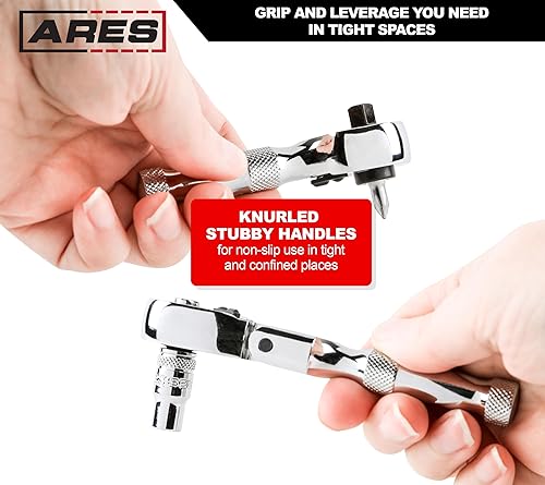 Miniatura 5 de ARES 42042 - Juego de 2 piezas de trinquete rechonchado de cabeza flexible de 38 pulgadas y trinquete rechonchado de 14 pulgadas y destornillador de