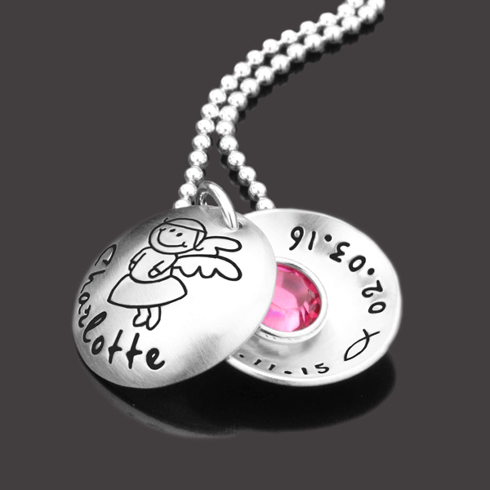 Taufkette SCHUTZENGELCHEN 2.0 925 Silberkette | Gravur, Engel, Taufschmuck personalisiert, Taufgeschenk, Geburtsstein, Mädchen