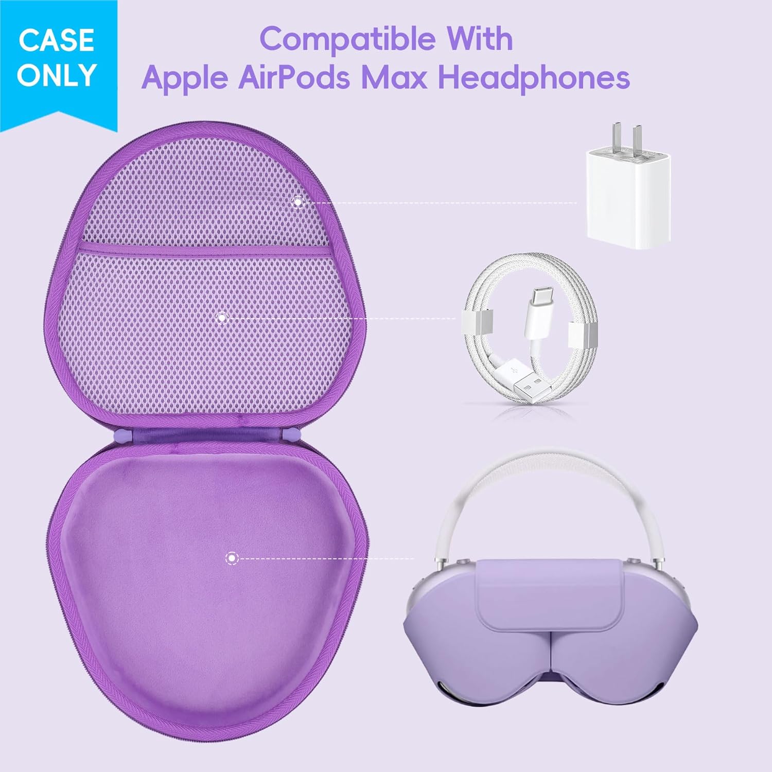 khanka Hard Carrying Case for Apple AirPods Max Wireless Over-Ear Headphones,Purple Case - Image 3