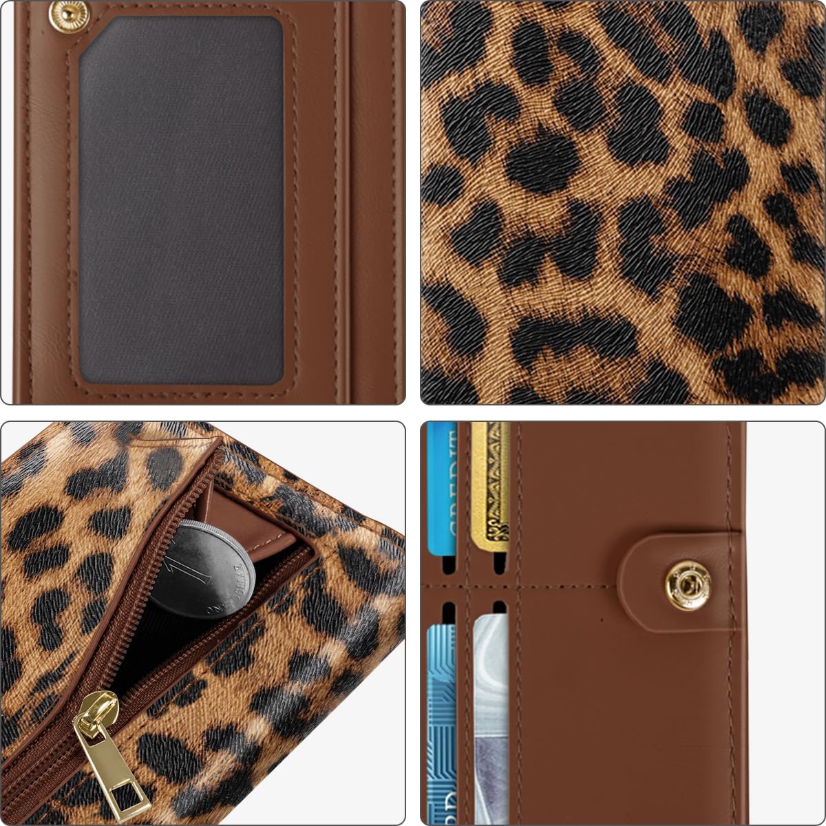 Ultra Slim Womens Wallet Minimalist Thin Long Leather Bifold Wallet RFID Blocking Card Holder Organizer with Zipper Coin Pocket Ladies Girls Gift Purse, Leopard - Image 6
