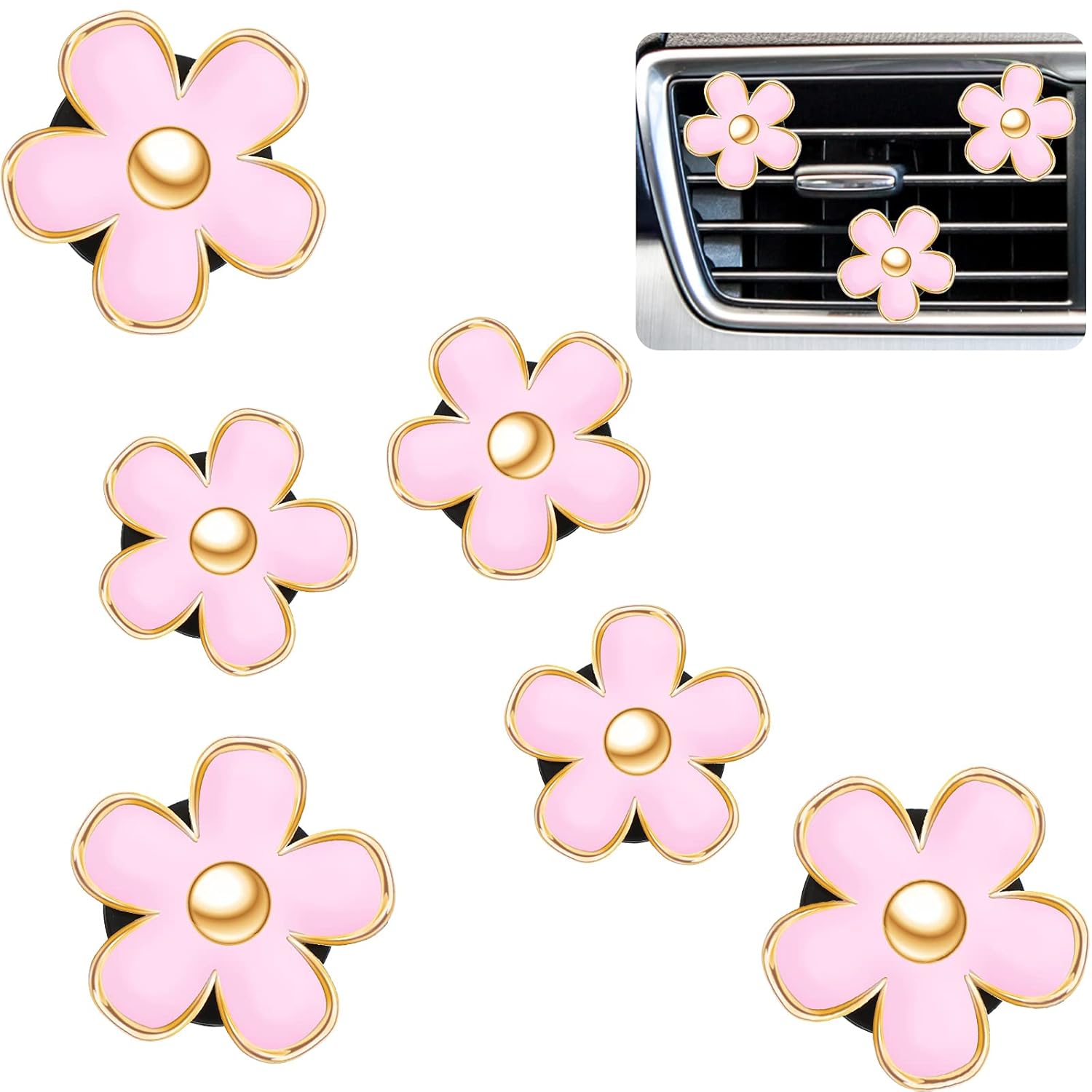 Frienda 6 Pcs Daisy Flower Air Vent Clip Accessories Air Conditioning Outlet Clip Car Air Freshener Dashboard Accessories