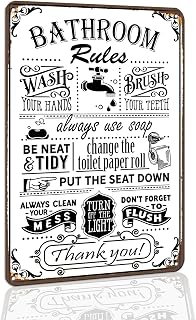 Funny Bathroom Rules Vintage Metal Wall Art Tin Sign，Restroom Decor - Sea Inspired Decor for Home & BarsRustic Beach Themed Sign - 8x12 Inch
