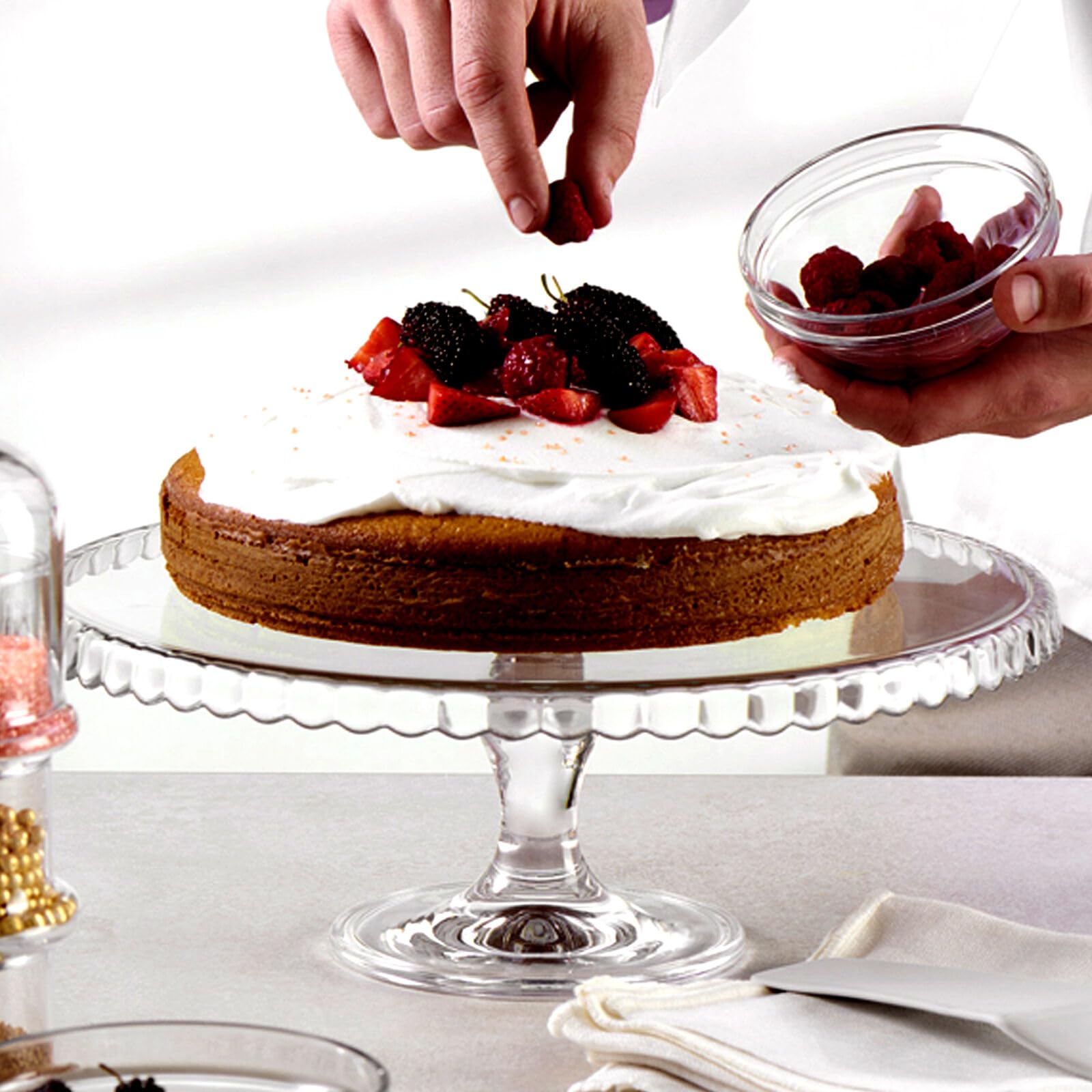 Queensway Home & Dining Clear 32Cm Footed Glass Cake Platter Elegant Display Stand For Cakes And Desserts Perfect For Serving And Showcasing Treats At Parties, Events, And Special Occasions