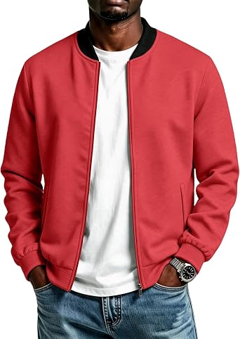 Mens Windbreaker Bomber Jacket Classic Baseball Collar Zip Up Coat Wear