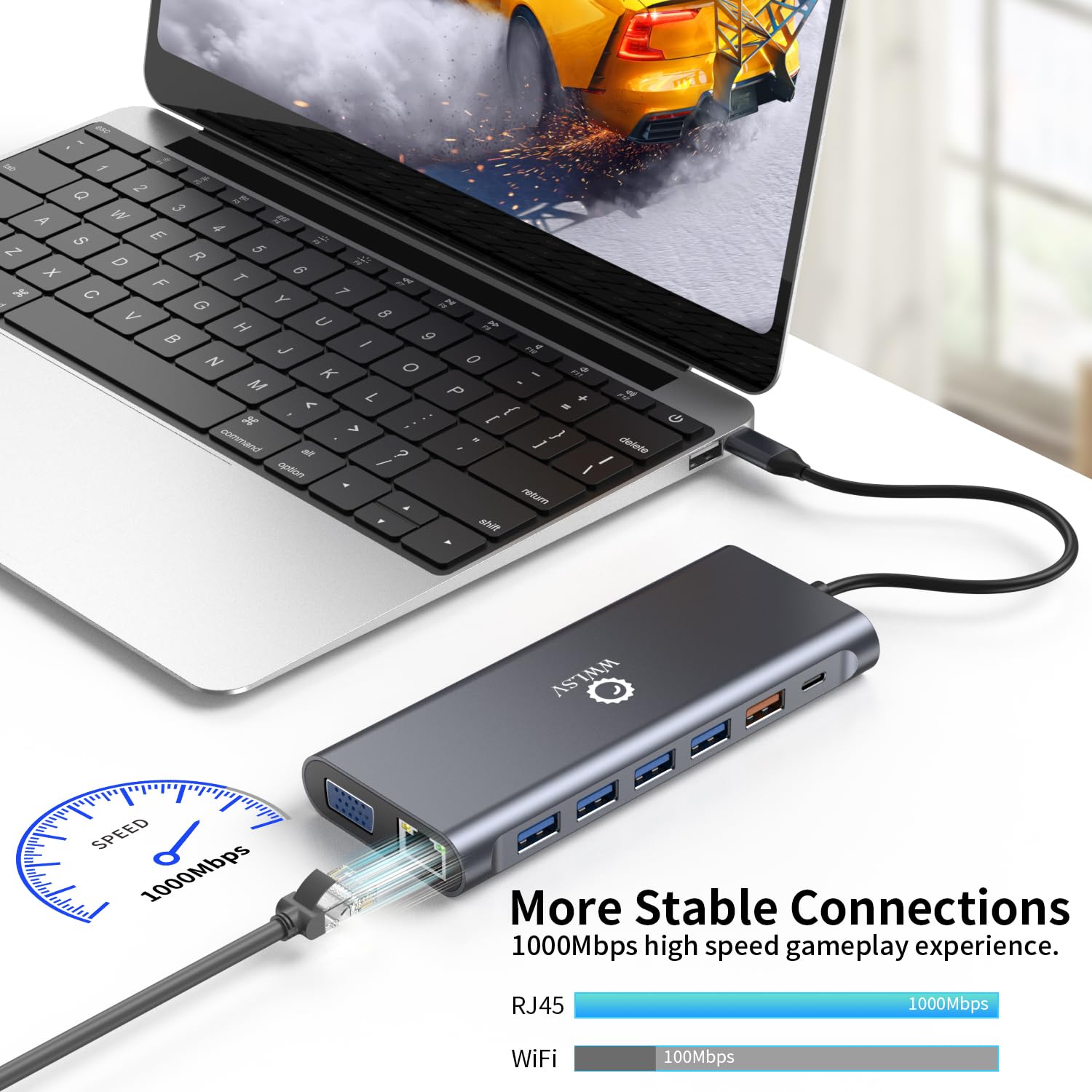 Stacja dokująca 3 monitory do laptopa HP/Dell / Lenovo / MacBook, potrójny wyświetlacz z podwójnym HDMI 4K, VGA, koncentrator USB C 14 w 1, stacja dokująca z USB 10 Gb/s, PD, Ethernet, SD/TF, audio