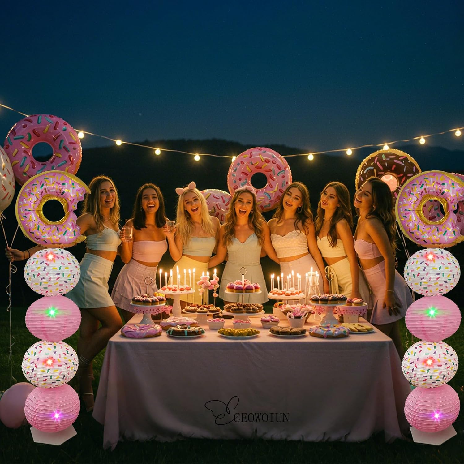 Donut Balloon Column Stand Kit And Paper Lantern 2 Sets 5.5 Feet with Reusable Metal Telescopic Design for Donut Parties, Birthday Decorations for Girls, Easter Decorations,Wedding