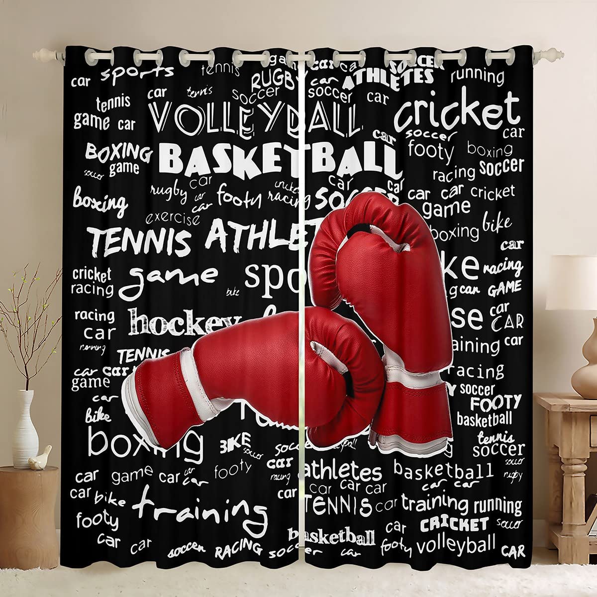 Loussiesd Boxing Games Darkening Window Dreapes Sports Curtain Competitive Games Blackout Curtainsfor Bedroom Athlete Competitive Alphabet Backgroud Window Treatments W66*L90 — image 1