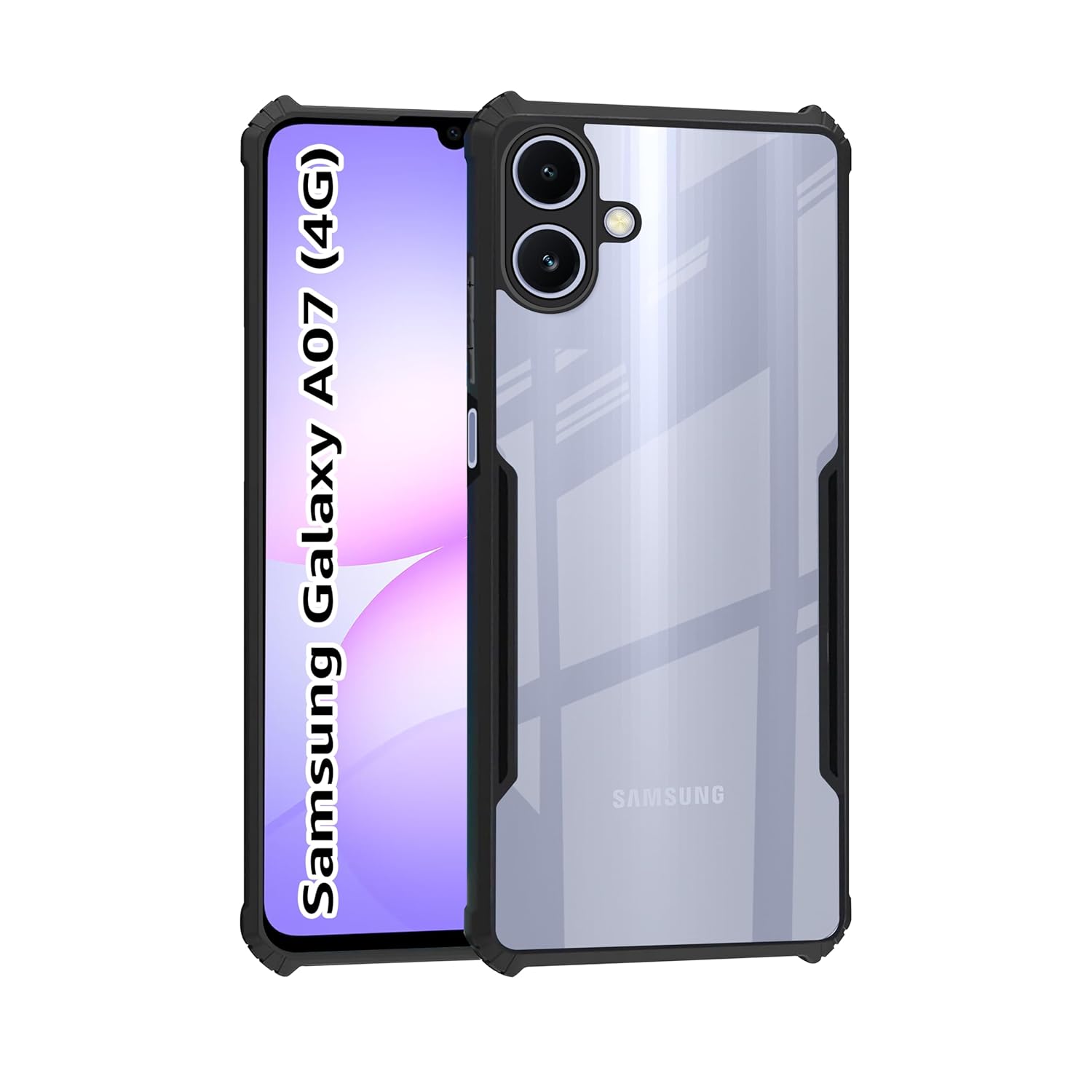 CEDO Samsung Galaxy A07 (4G) / A07 LTE (4G) Back Case Cover | Camera Protection Shockproof Bumper-Edge | Acrylic Crystal Clear 360 Degree Protection TPU+PC | Transparent Eagle Back Case Cover (Black)