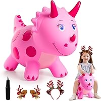 EVERICHTOY Pink Triceratops Dinosaur Bouncy Hopper Ball - Ride-On Toy for Toddlers 18M-6Y, Indoor Outdoor, Christmas Gift for Boys