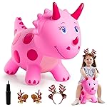 EVERICH TOY Dinosaur Bouncy Animal Toys, Pink Triceratops Bouncer, Ride on Bounce Hopper for Kids 2-5 Indoor Outdoor Activity Birthday for 18 Months 2 3 4 Years Old Boys