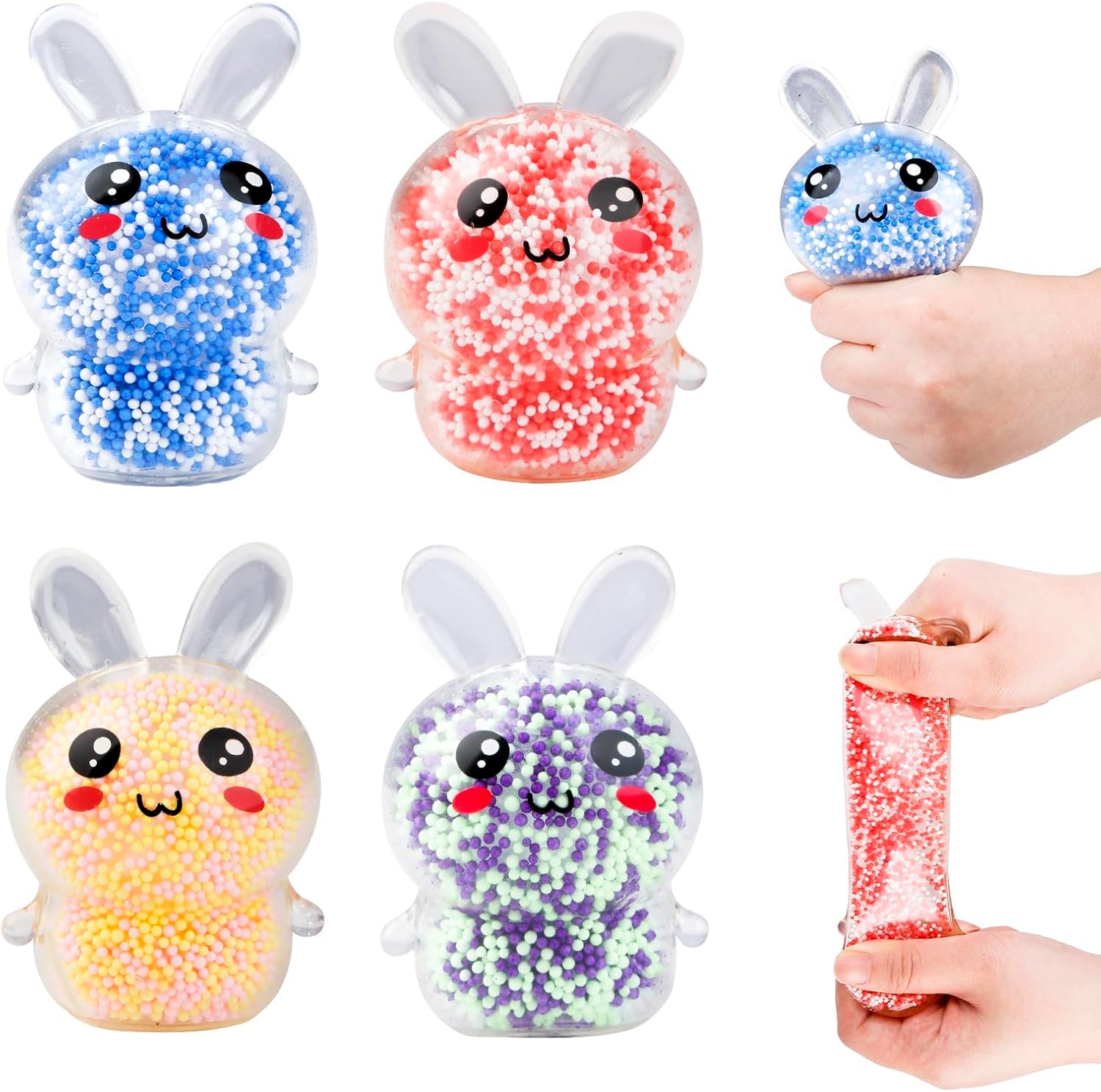Easter Basket Stuffers，4 Pack Squishy Easter Bunny Stress Balls for Kids，Fidget Toys Easter Egg Fillers Squeeze Toys Autism Sensory Toys Boys Girls