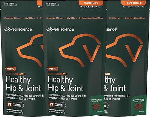 Glyco Flex apoyo para articulaciones y cadera de perros 120 bocados tamaño mordida 3 paquetes