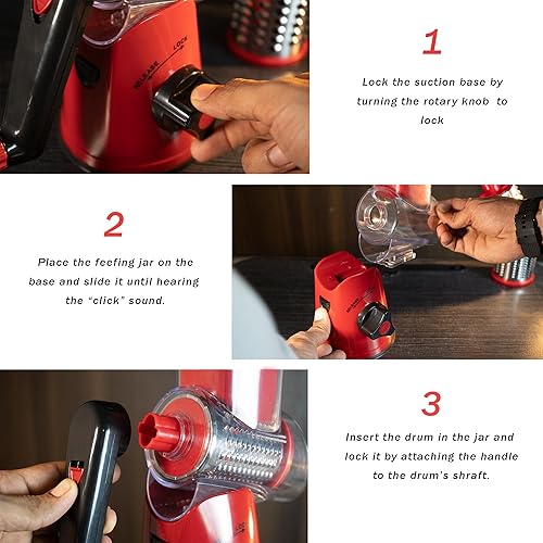 Miniatura 6 de Rallador rotativo de queso con manivela con mango - Trituradora de queso 3 en 1 - Rallador giratorio fácil de limpiar - Cortador de verduras de