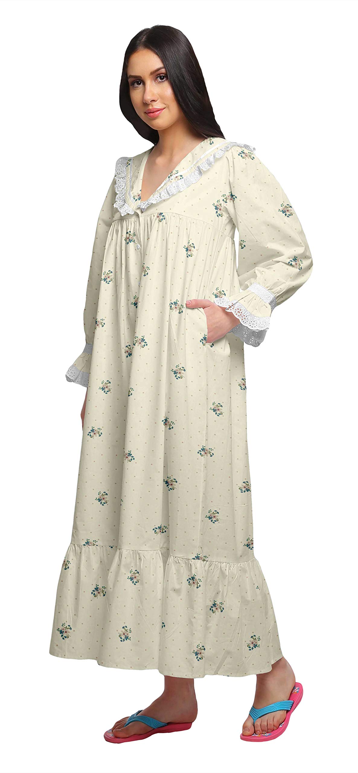 Moomaya Camison De Algodon Estampado para Mujer Maxi con Borde con Volantes