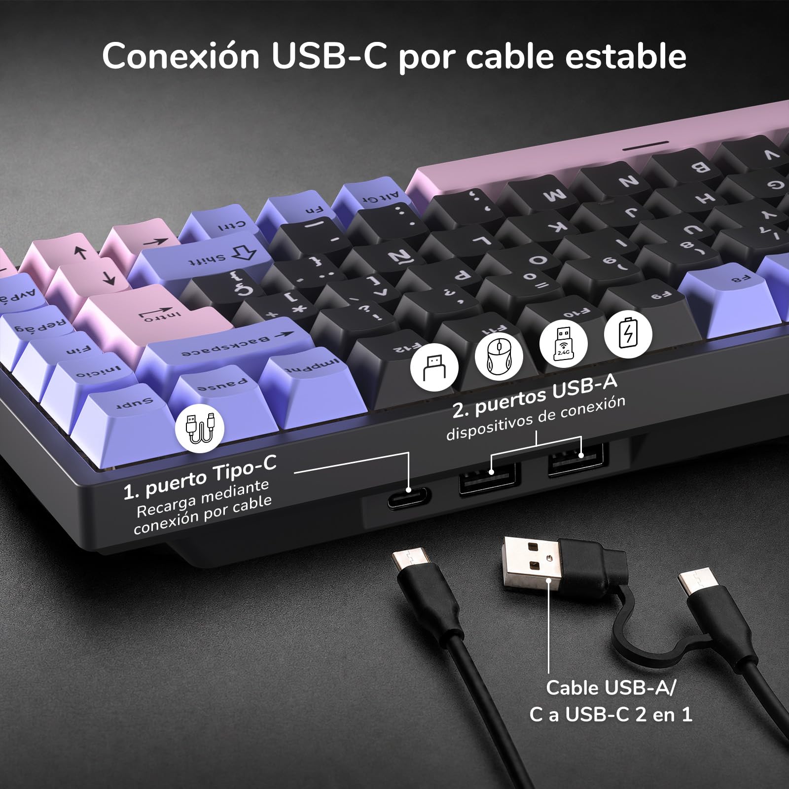 RK ROYAL KLUDGE RK84-ES Cableado 75% TKL RGB Hot Swappable Teclado Mecánico para Juegos, QWERTY Español