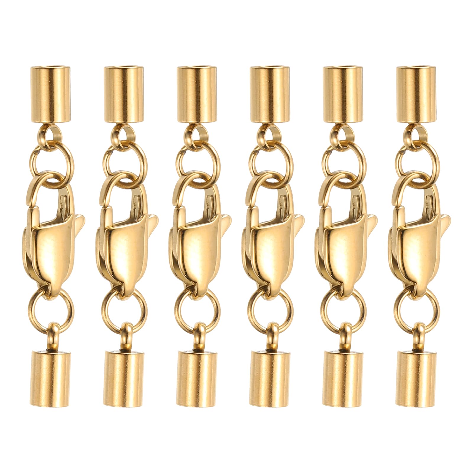 sourcing map 6Set 3mm Leather Cord End Caps with Lobster Clasp Gold โ image 1