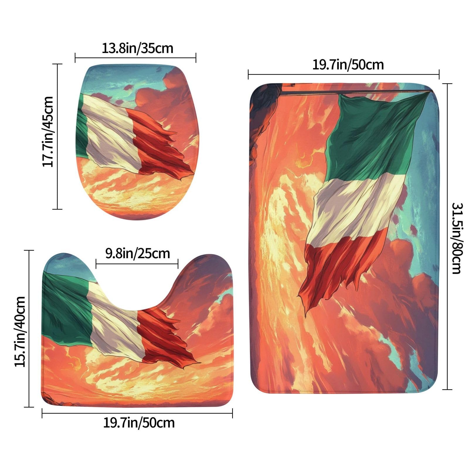 Juego de alfombras de baño de 3 piezas, diseño de puesta de sol, nubes, bandera nacional, tapetes de baño de espuma viscoelástica suave y absorbente y alfombra de inodoro en forma de U, decoración del