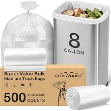 Charmount 8 Gallon Trash Bags, 500 Count Medium Garbage Bags, Bulk Pack