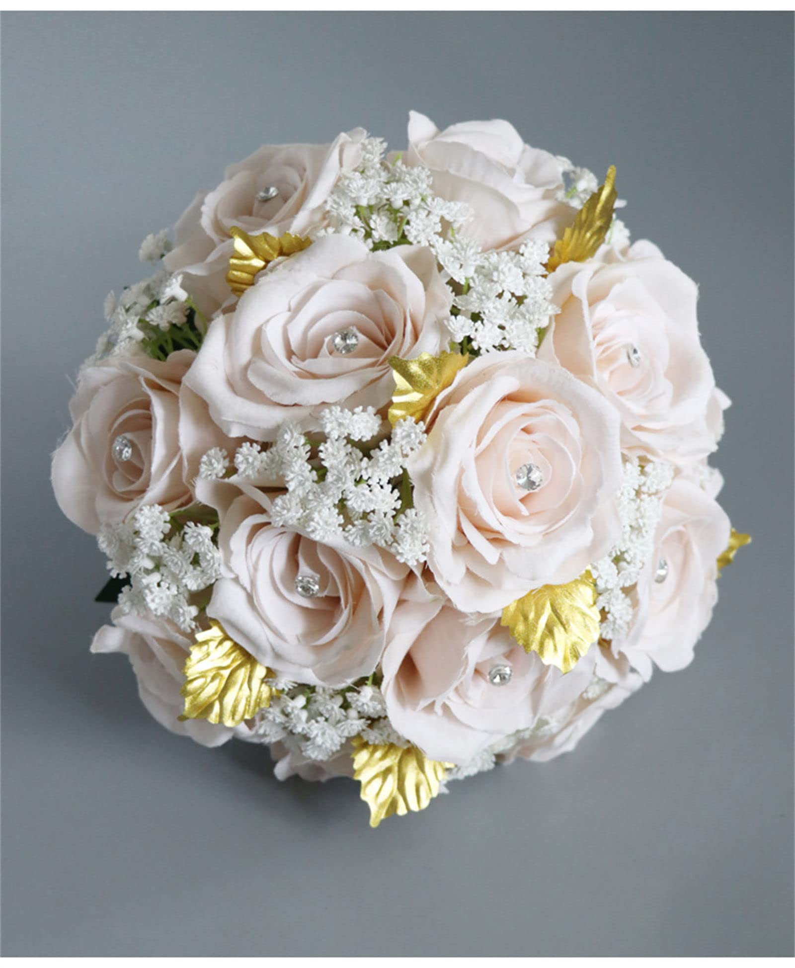 Bouquet di Fiori Artificiali da 8 Pollici, Rose Bianche finte in Seta, Bouquet da Sposa per Cerimonia, Anniversario, Baby Shower, Boho Rustico Vintage.