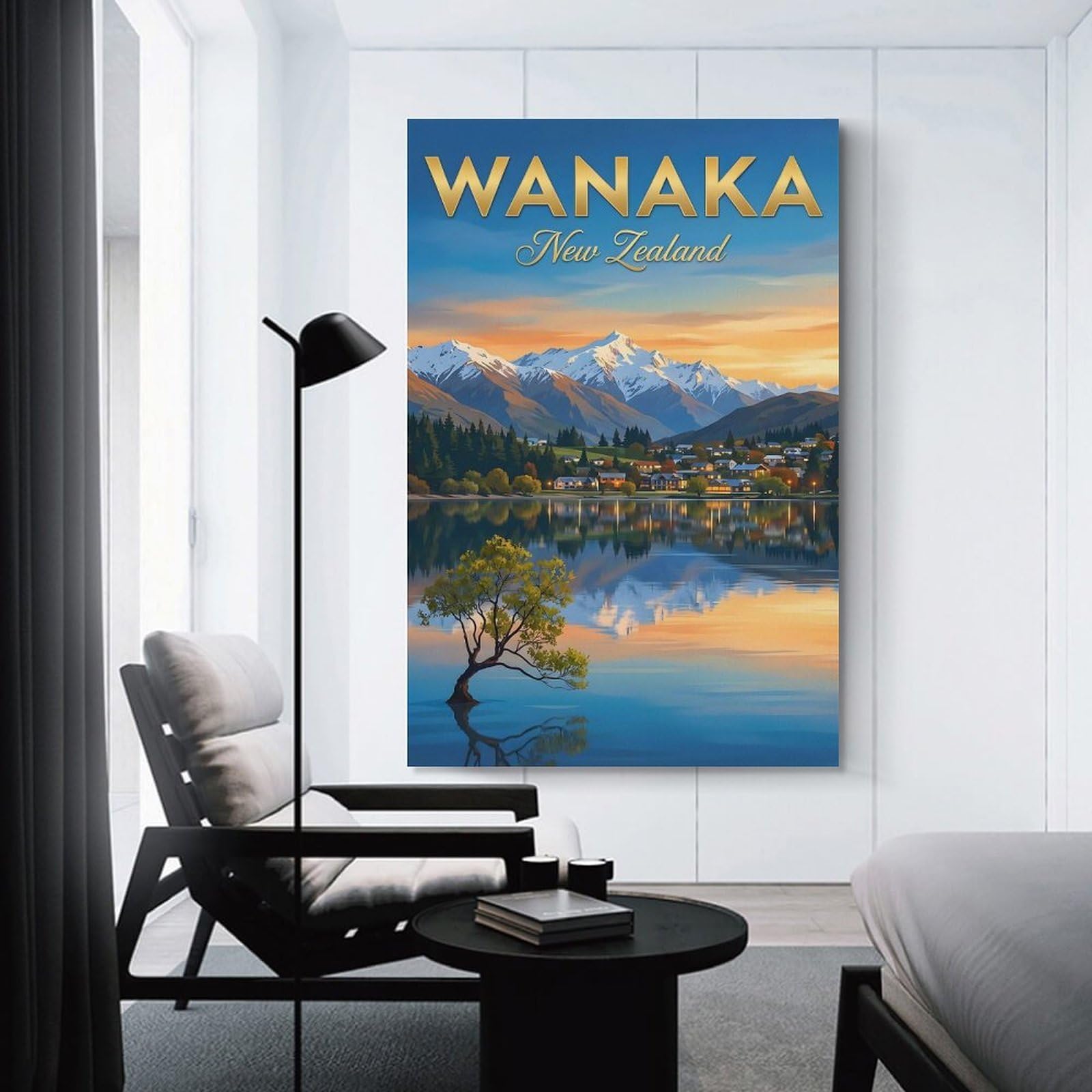 Junmoney Wanaka New Zealand Landscape Room Decor Wall Art, 24x36inch(60x90cm), for Feature Walls in Flats Or Modern Rooms, Wall Decor Suited to Curated Displays