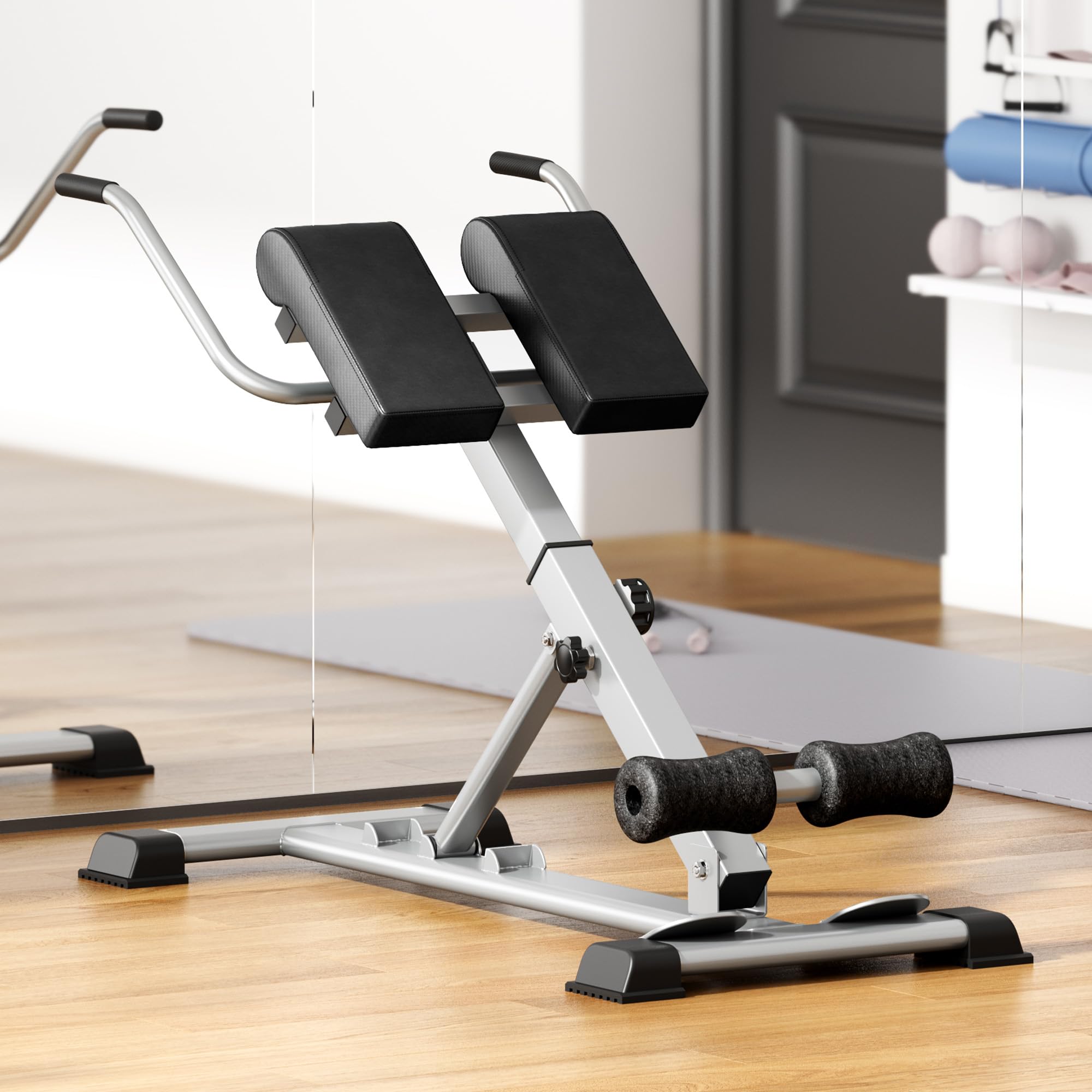 sogesfurniture Hyperextension per addominali e schiena, regolabile in altezza in 7 posizioni, pieghevole, panca romana, attrezzo per allenamento multifunzionale, per casa, fitness, fino a 100 kg