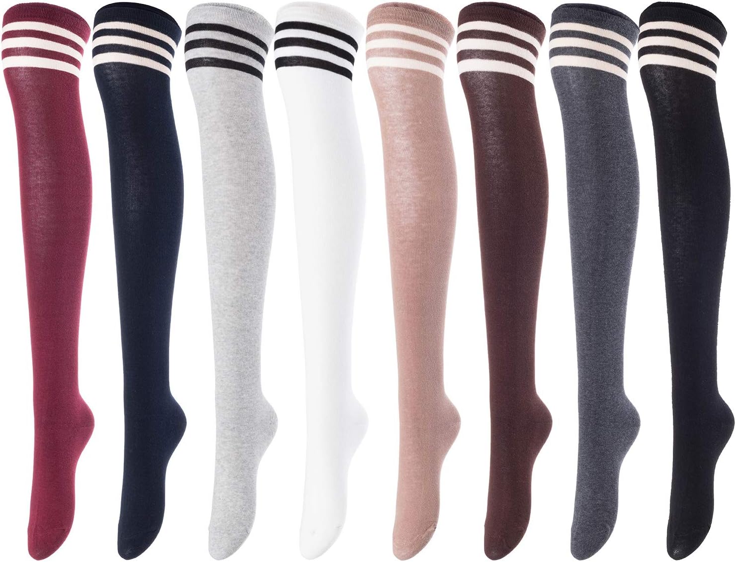 Big Girls' Women's 4 Pairs Over Knee High Thigh High Cotton Socks LABG1022 Size 6-9