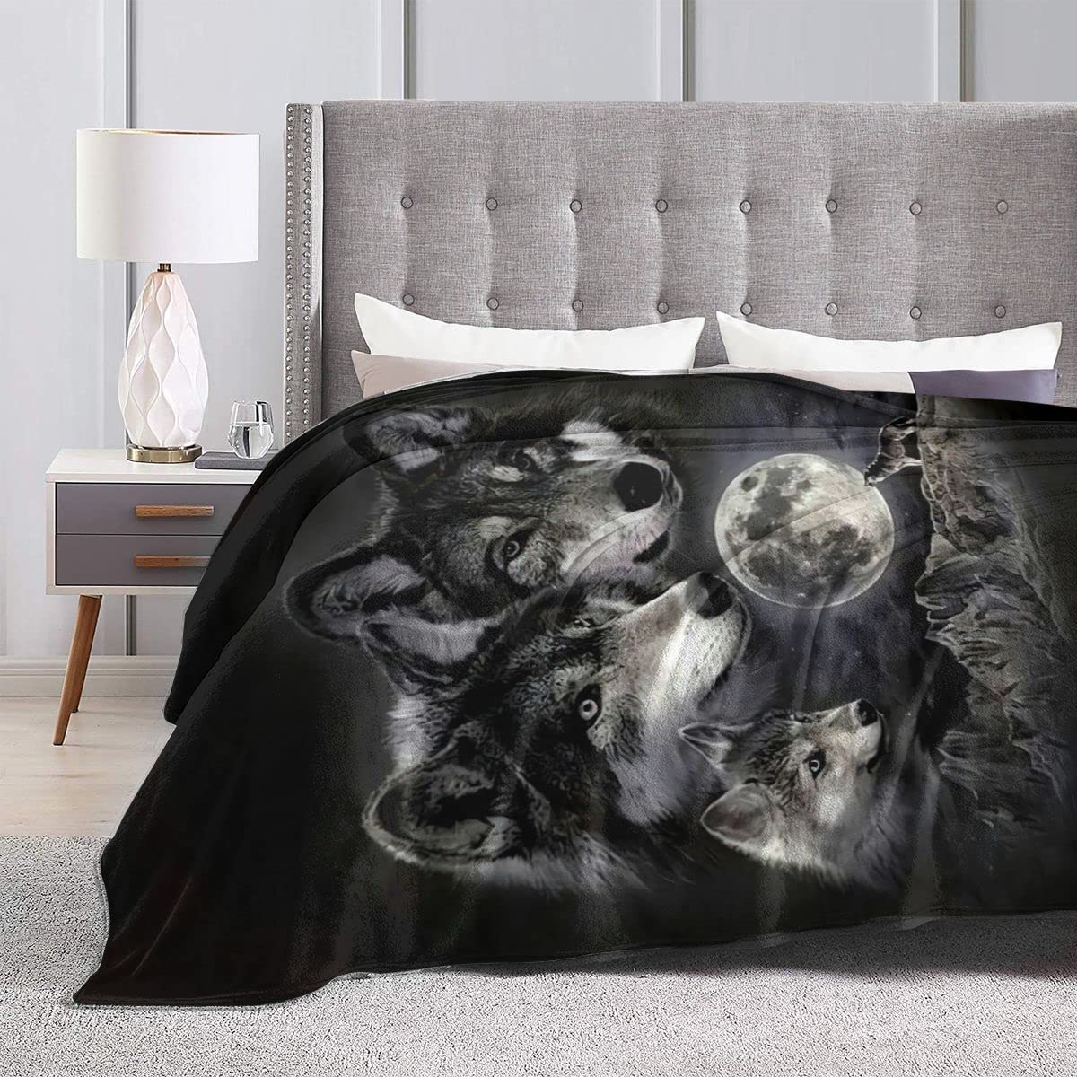 Couverture Polaire 220x240 Adulte Loup Animal Noir, Moelleuse Plaid Canape Polaire en Microfibre pour Canapé et Lit, Plaid Couverture Lit 2 Personnes en Flanelle Douce et Chaude