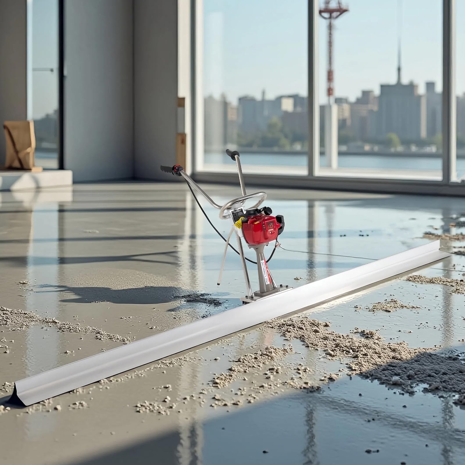 Kit de regla vibratoria para hormigón, herramienta de hormigón con regla de aluminio de 5ft, máquina vibratoria de 4 tiempos para acabado de superficies de cemento en la construcción