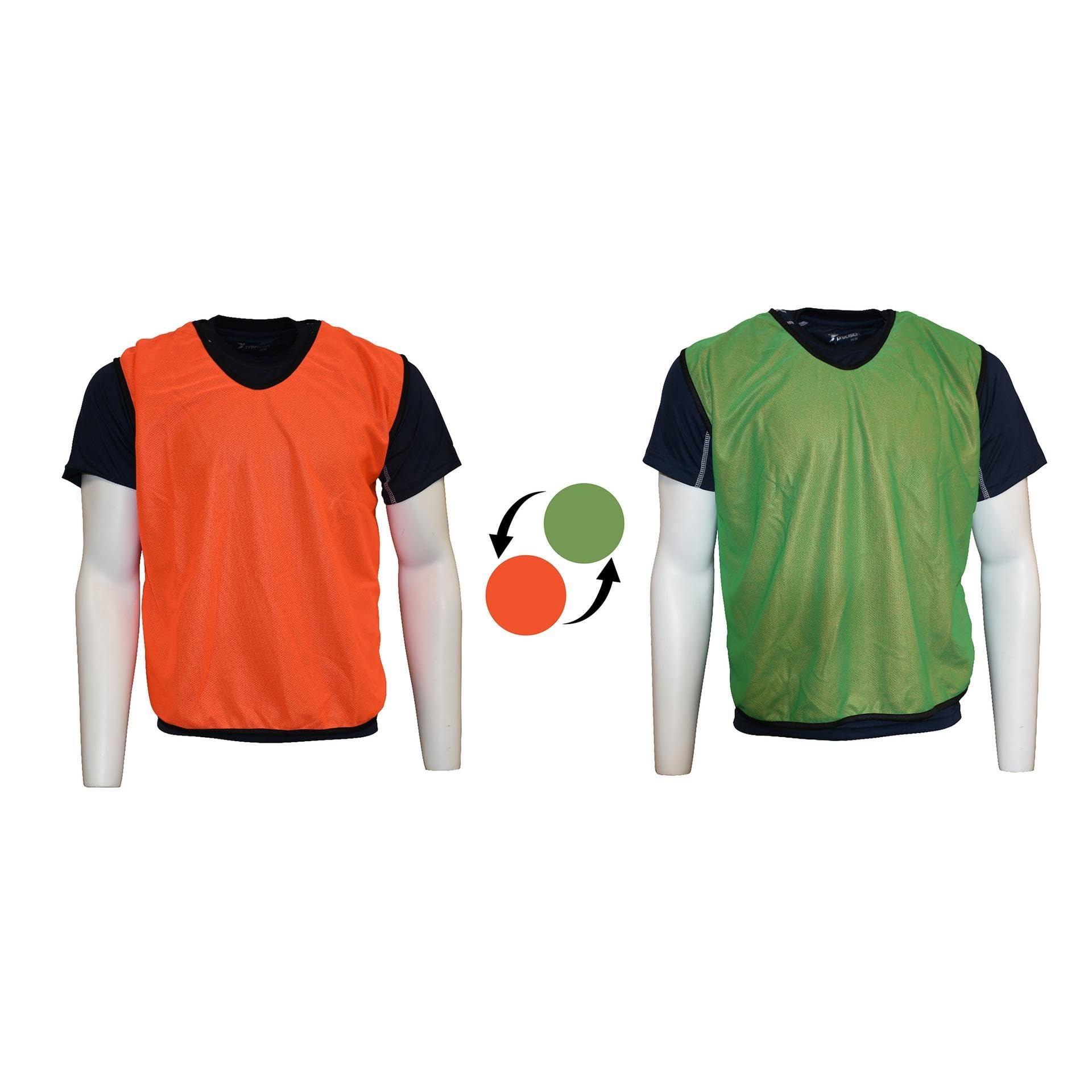 Precision Reversible Mesh Training Bibs, Multi Sport Dual Colour Unisex Design, Football Hockey Rugby, Lightweight and Breathable Polyester, 50" Chest, Adults, Orange/Green