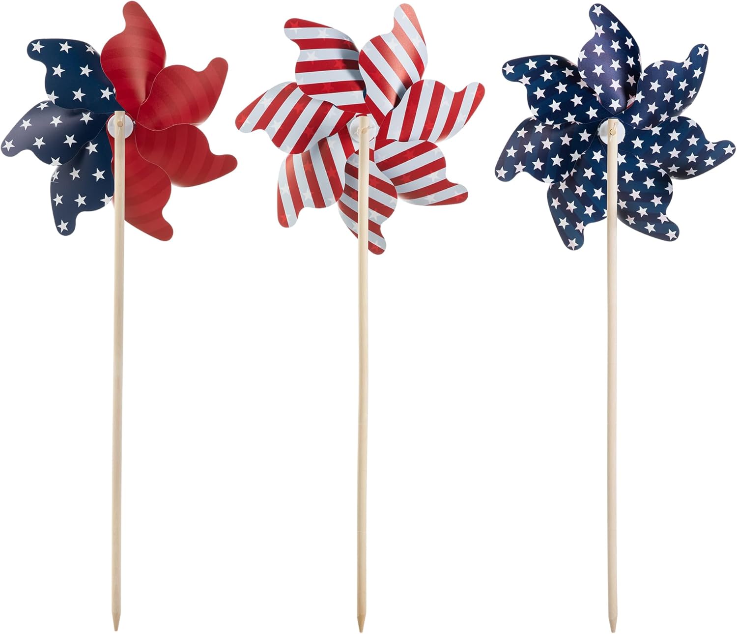 Glitzhome 3-Pack Patriotic Wind Spinners 32" Reflective American Flag Decor for 4th of July Yard & Garden Bird Deterrent Pinwheels