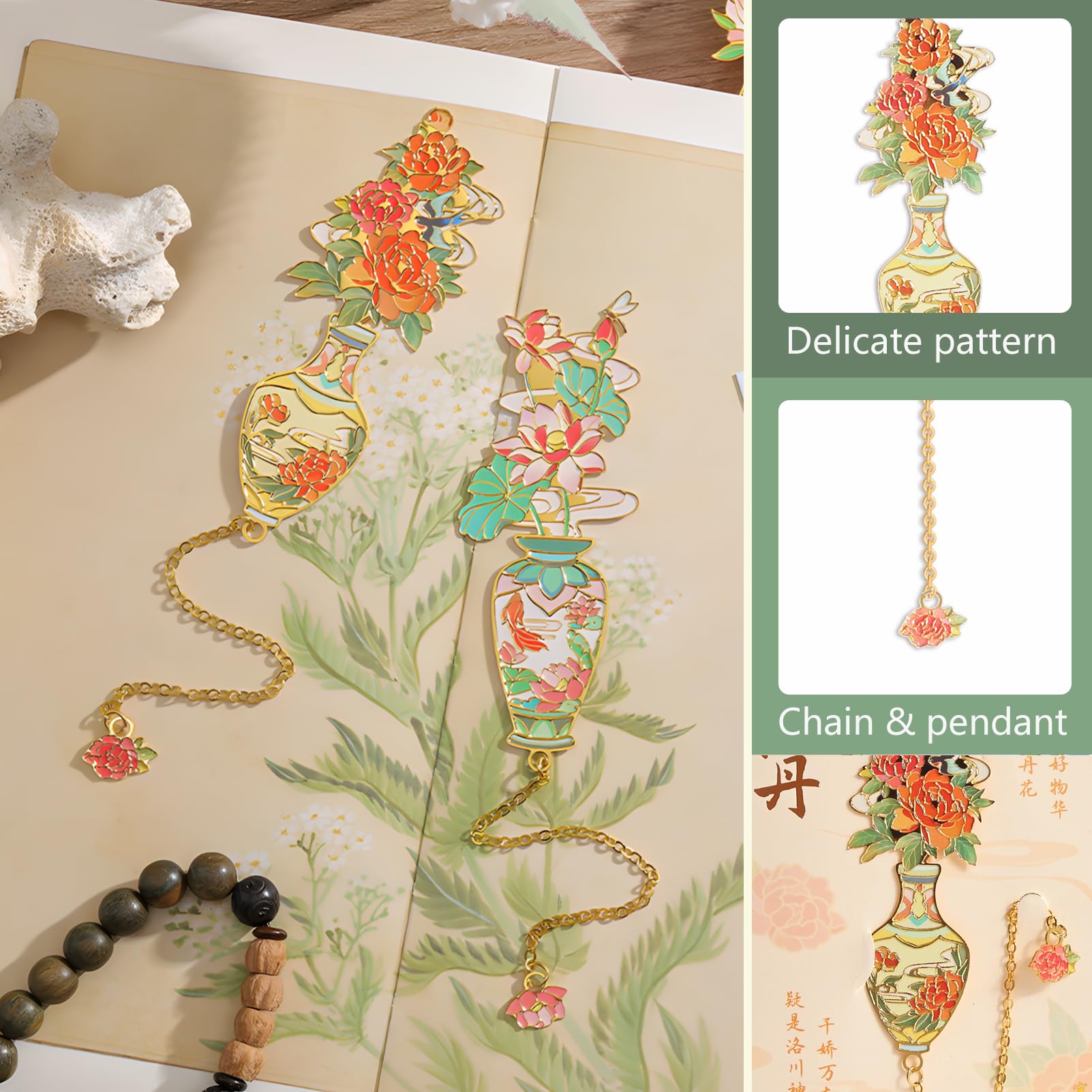 Snylcce 4PCS Metal Enamel Vase Bookmarks Set - Image 4