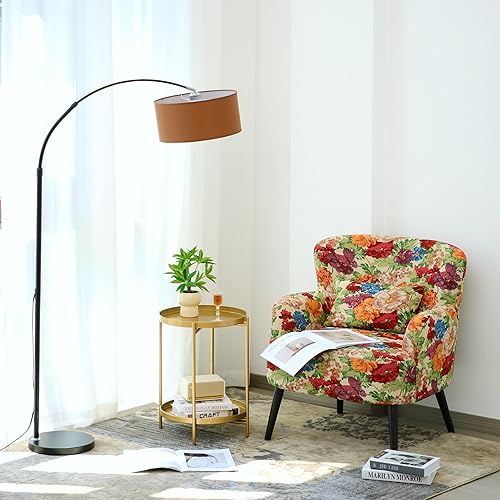 Miniatura 2 de Mesa auxiliar redonda de 2 niveles, pequeña mesa auxiliar de metal con bandeja extraíble, mesas decorativas plegables para sala de estar, balcón,