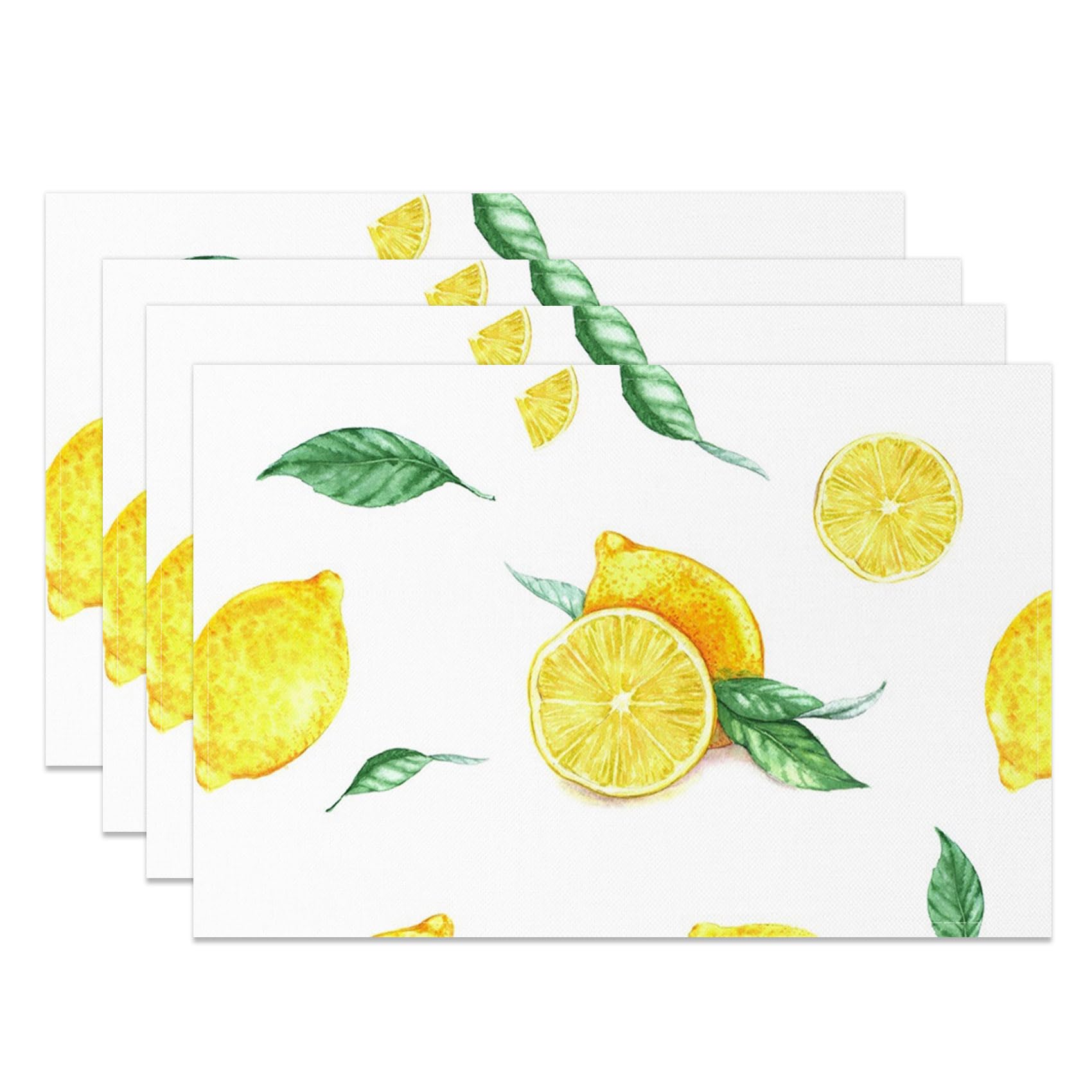 MIRRORANG Fruit Placemats Set of 4 45x30cm Watercolor Lemon Slices and Leaves Place Mats for Summer Kitchen Dining Room Fresh Decor