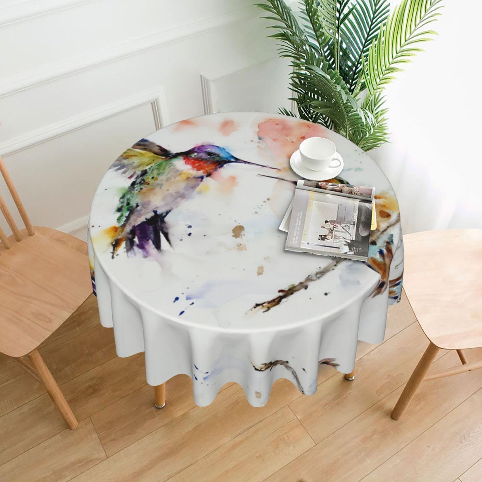 Hjfczh Black Oil Painting Bird Prints Round Table Throw 60 Inch - Waterproof Table Cover - Soft & Wrinkle Resistant Decor Layer For Dinners, Parties & Everyday Use