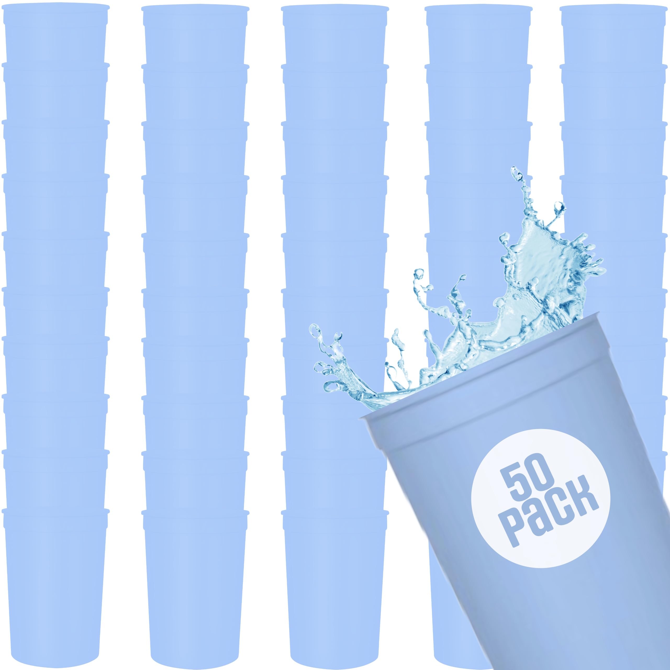 USMG 50 Pack Reusable Polypropylene 16oz Bulk Blank Stadium Cups for Celebration Events Party Favors or DIY Crafting (Slate Blue)