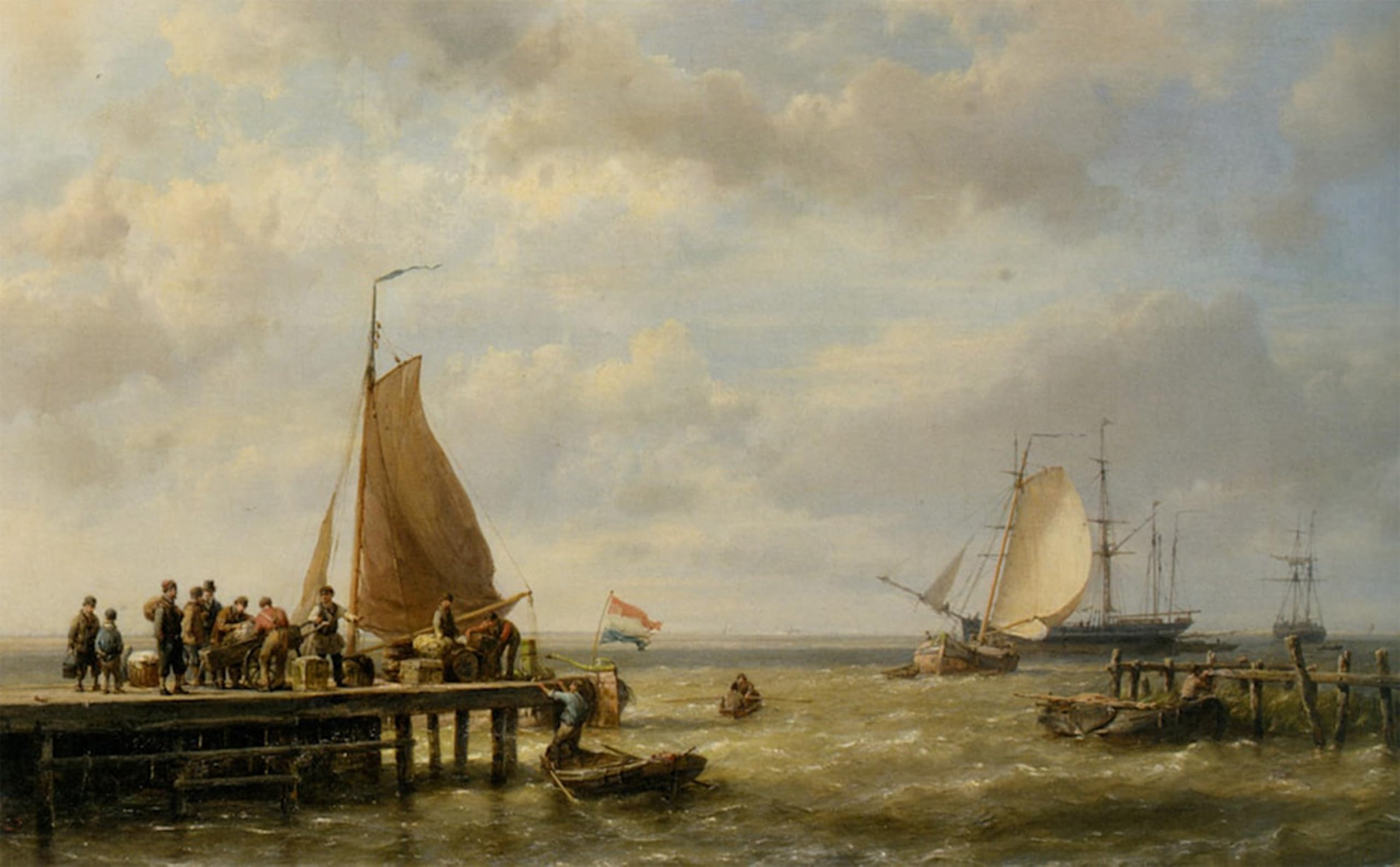 Serendipitp No Frame Vintage Wall Art Canvas Nordic Poster Canvas Print Picture Provisioning A Tall Ship At Anchor By Hermanus Jr. Koekkoek Wall Art Poster For Home Decor 60X90cm