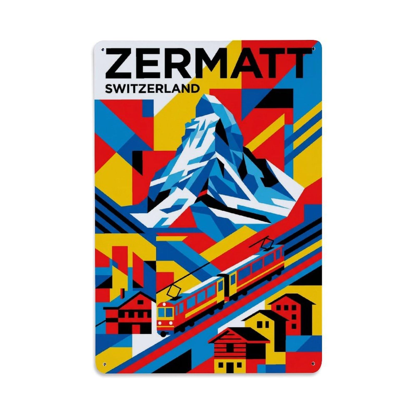 Olhnbad Style Matterhorn Zermatt Switzerland Graphic Alpine Travel Metal Tin Sign