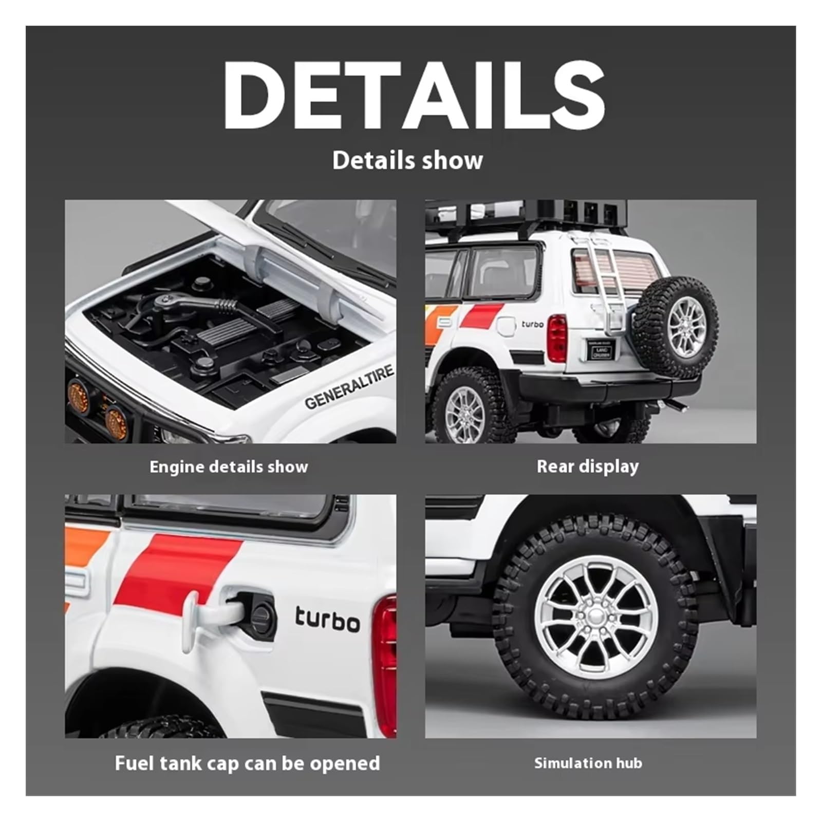1:24 Dla LC80 SUV model odlewu ciśnieniowego ze stopu model pojazdu terenowego zbierać wyświetlacz Zabawka Ornament obecny (żółty, z pudełkiem)