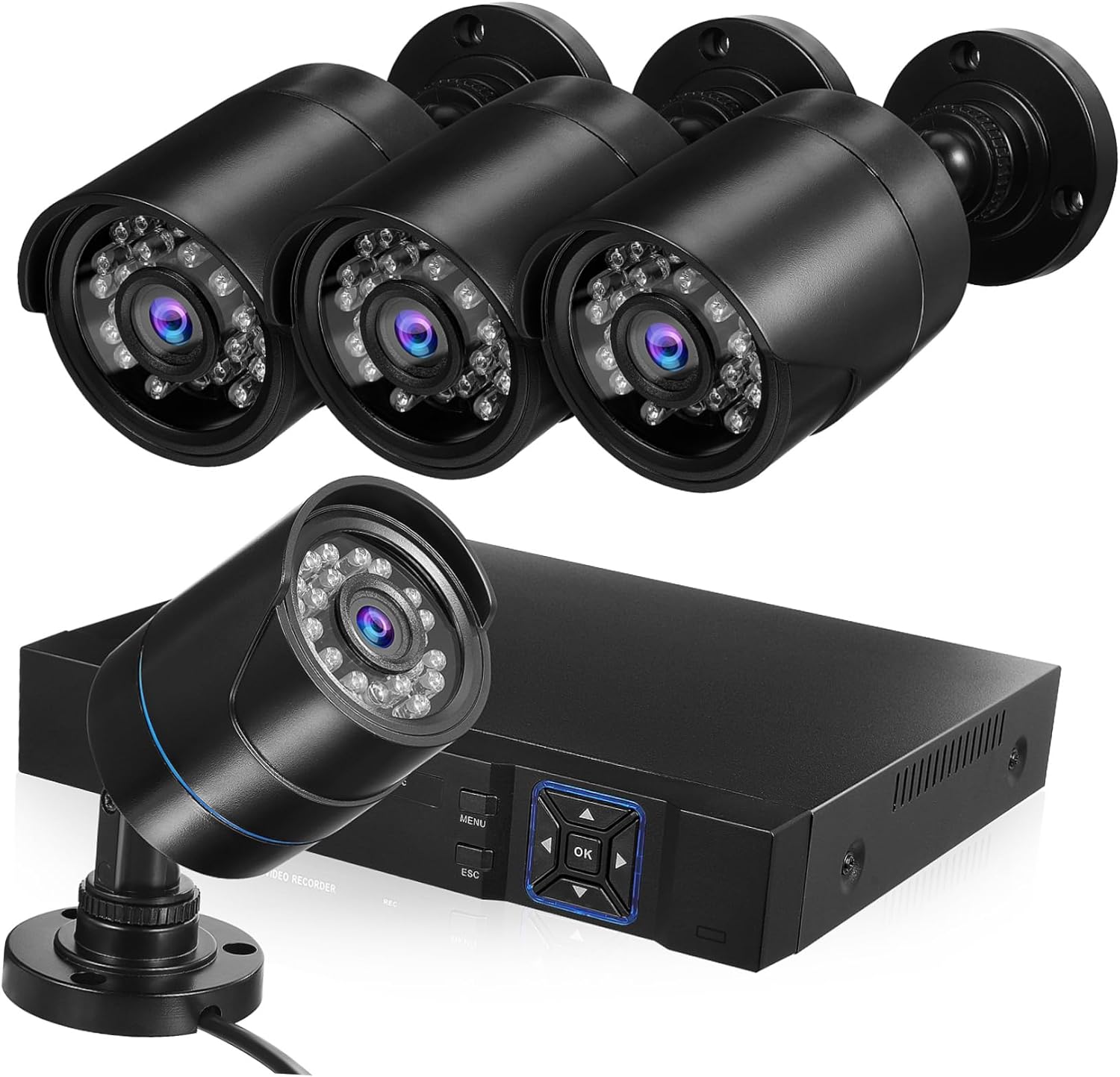 POPETPOP 4-Channel Security Camera System Motion Indoor/Outdoor Use for Home Security Human and Vehicle Night