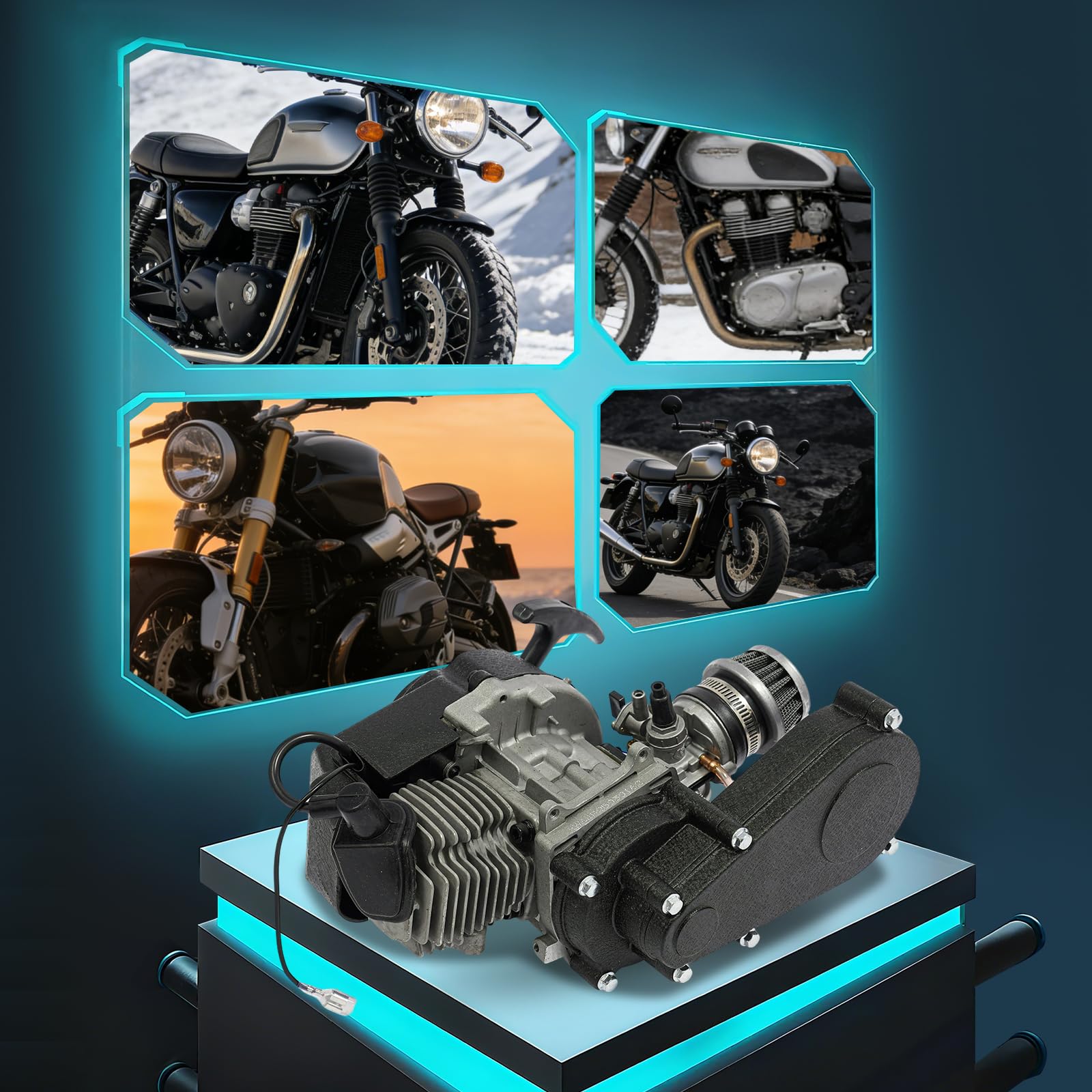 Motor de 2 tiempos 49 cc Kit, motor minimoto Pocket Bike 1,9 kw, motor Cross 50 cc completo con cambio CVT, encendido electrónico, refrigeración aire, depósito 1,2 l, para mini moto, scooter, quad
