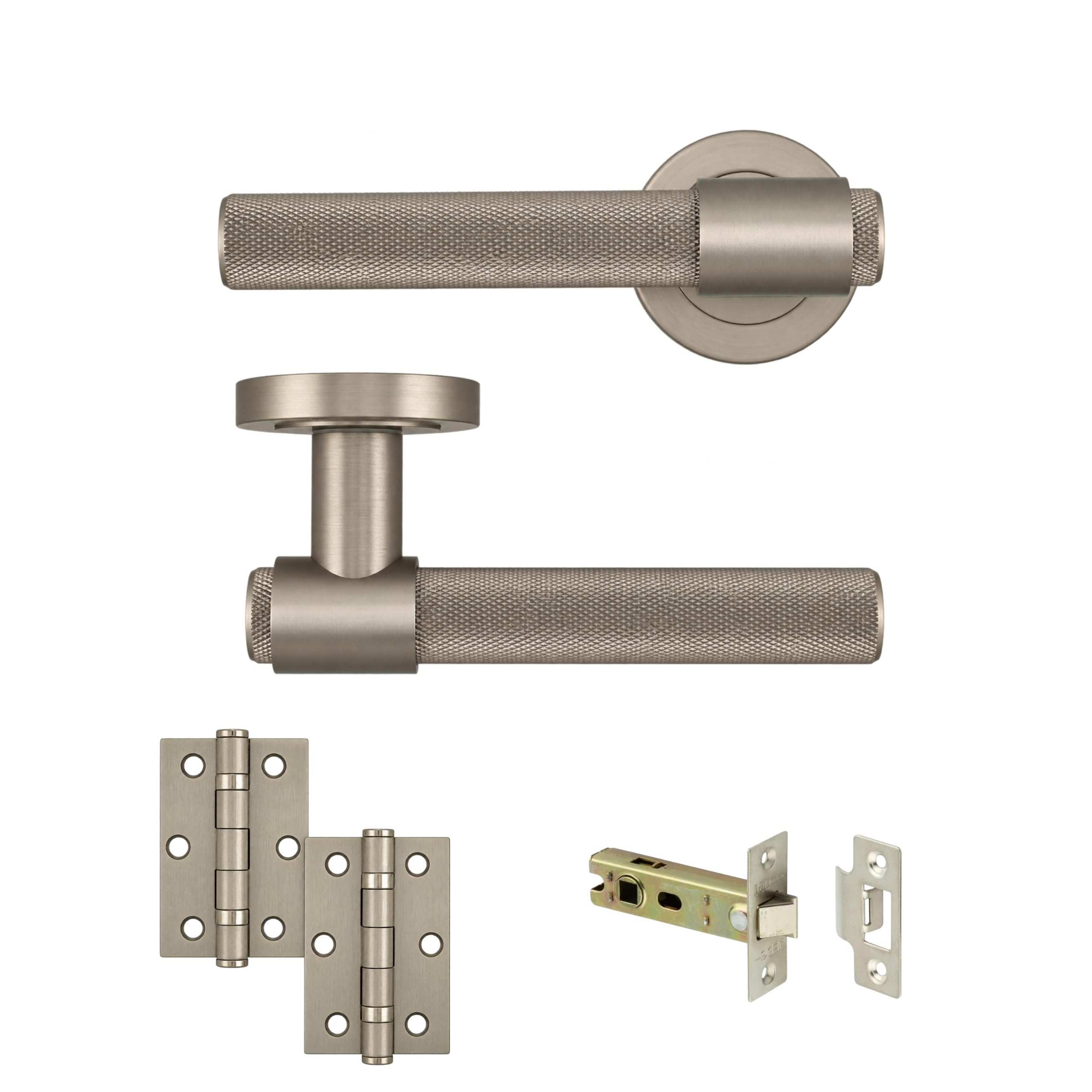 AXS Dakota Internal Door Handles on Rose – Lever Handle Pair for Wooden Doors – Modern Concealed Fix – Fits Standard UK Tubular Latch (Satin Nickel, Latch Door Pack - 57mm Backset)