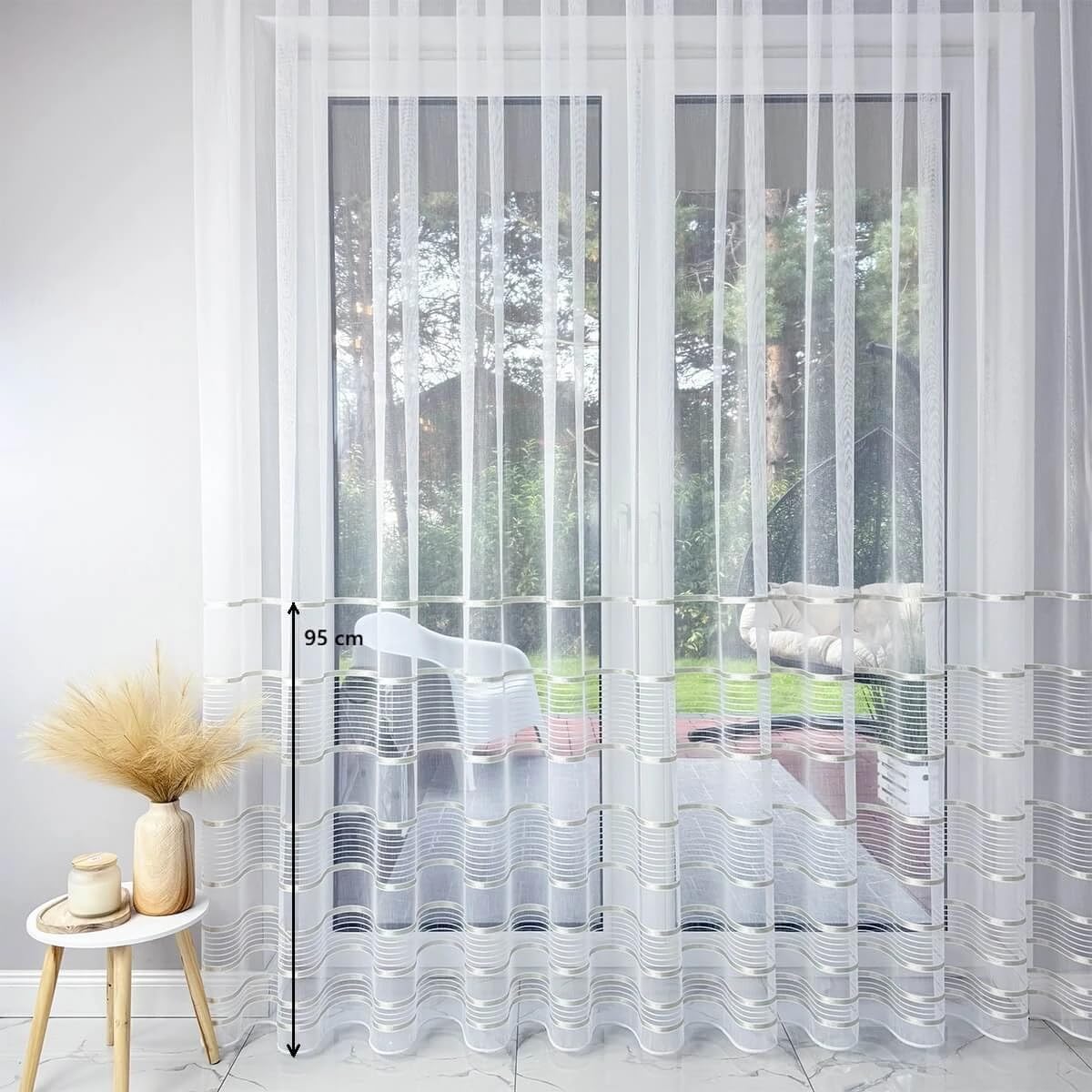 Weiß Jacquard 700x280 cm (BxH) Julietta Scheibengardine Aus Markizette Mit Faltenband 1:2 – Luftige Transparente Gardine Mit Bleiband Saum Höhe Bis 290 cm