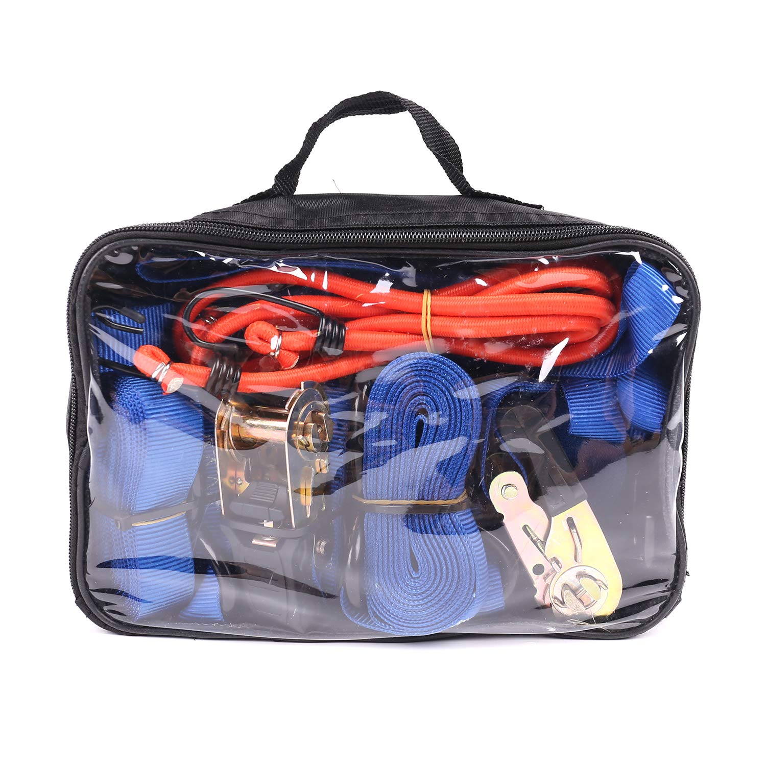 14 PZ Cinghie Fissaggio a Cricchetto e Gancio per Auto e Portapacchi | 4 Cricchetti, 4 Ganci, 4 Morbide, 2 Elastiche, Resistenti, Rivestiti, 500lb, Custodia, Auto, Moto, Bici, Portapacchi