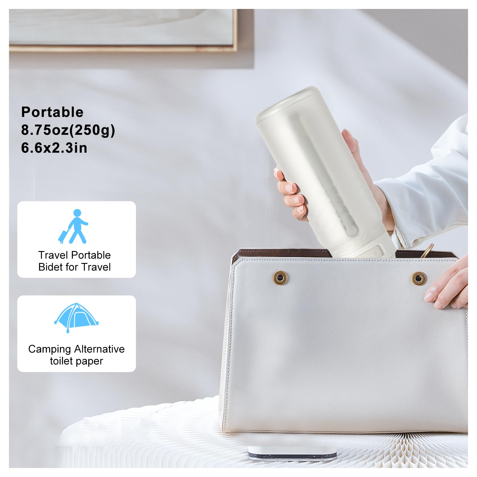 Bidet portatile per viaggi, casa e cura post-parto, grande capacità, 320 ml, ricaricabile tramite USB, spruzzatore portatile a 3 modalità, per uomini e donne, igiene personale (aggiornato)
