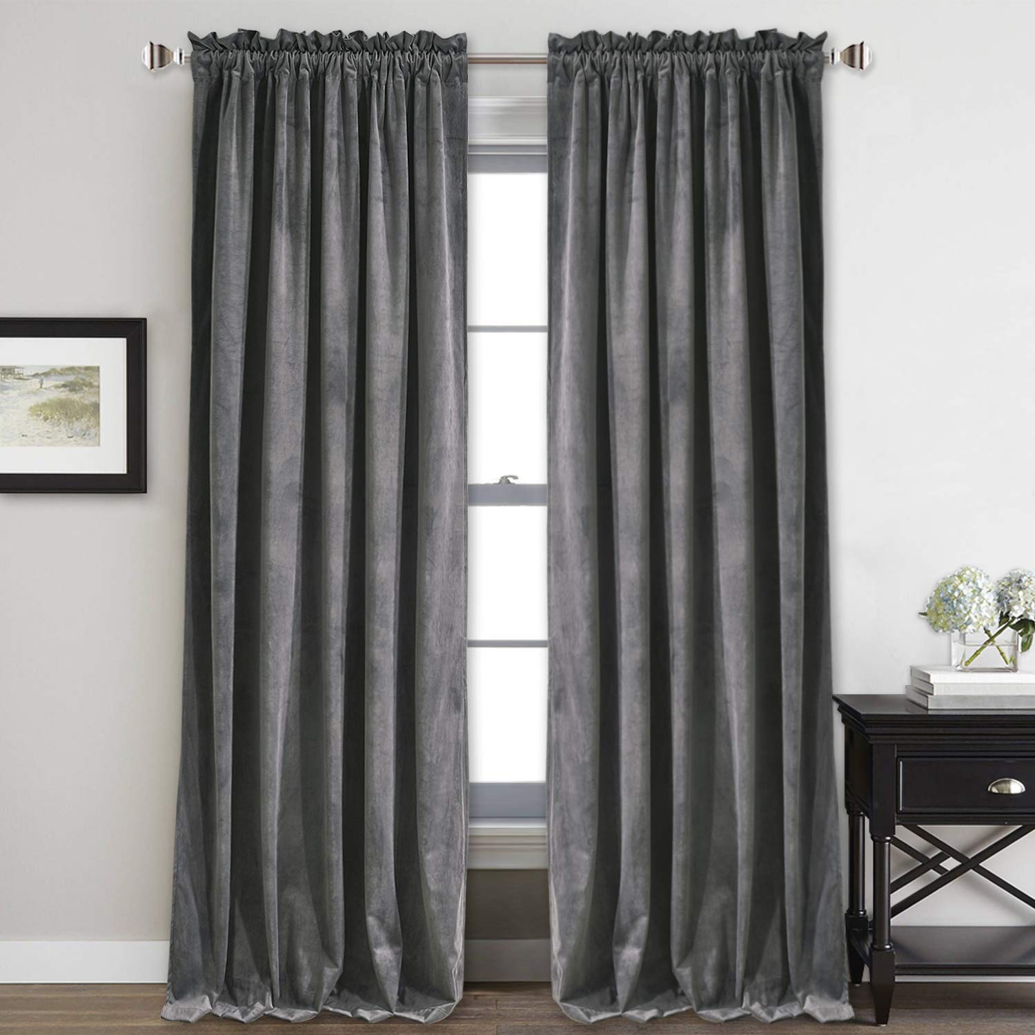 StangH Velvet Curtains 108 inches Long - Heavy-Duty Blackout Velvet Drapes Heat & Chill Resistant Window Panels for Villa/Patio Door, Grey, 52 by 108-inches, 2 Pcs