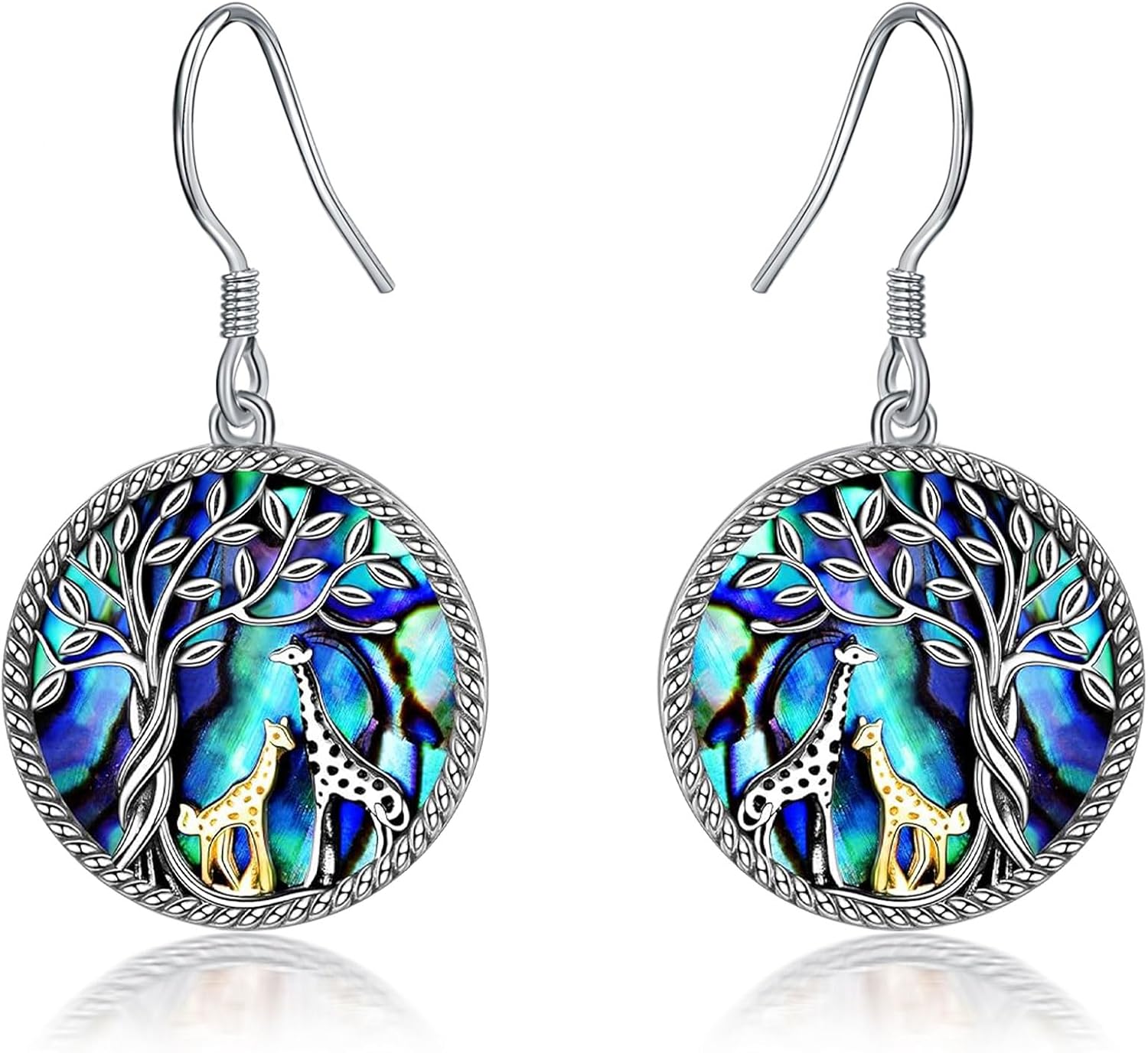 ONEFINITY Giraffe Tree of Life Earrings Sterling Silver Giraffe Abalone Shell Dangle Drop Earrings for Women Jewelry Gifts