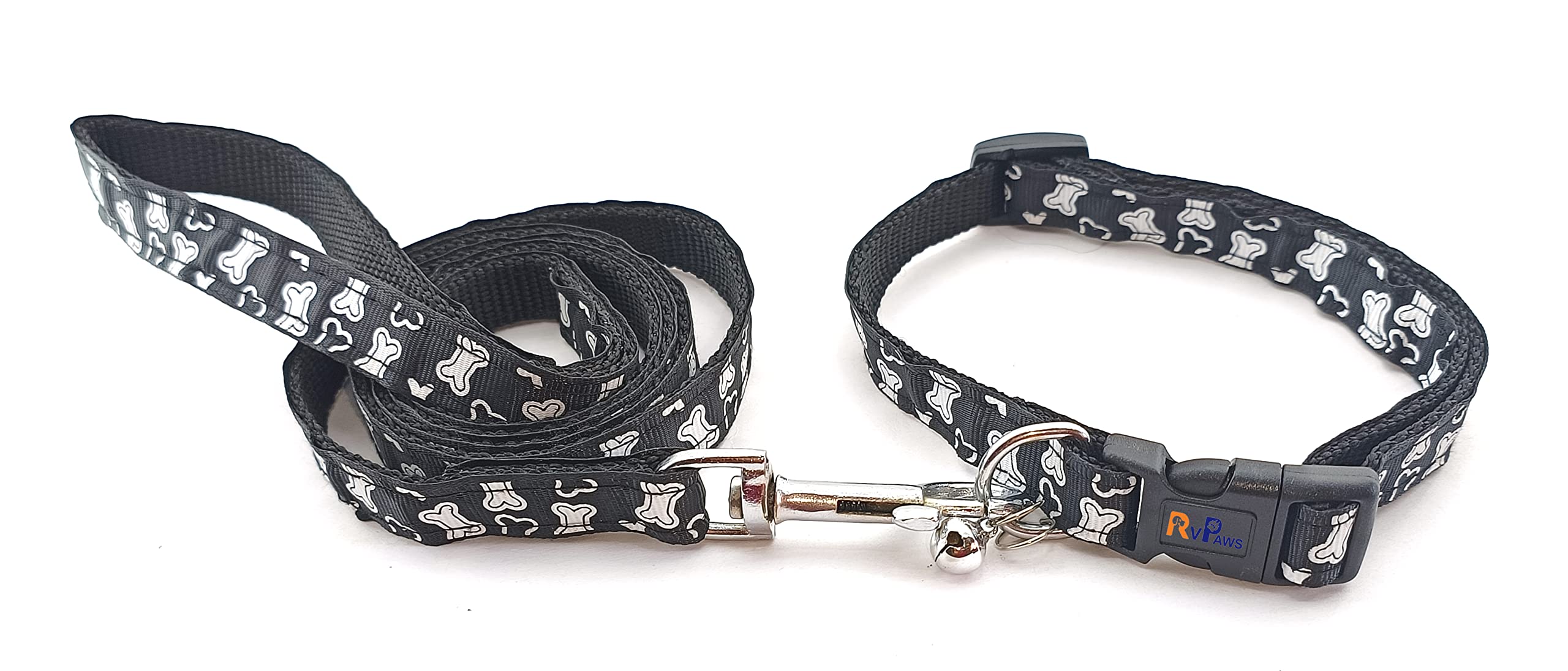 RvPaws Dog Collar and Leash Set Puppy Printed, Adjustable Nylon Collar with Leash for Cat and Small Dogs, Quick Release and Breathable Collar Set for Puppies, Dog & Cat 15 MM (Black) (B09K5G6BBP) Amazon Price History, Amazon Price Tracker