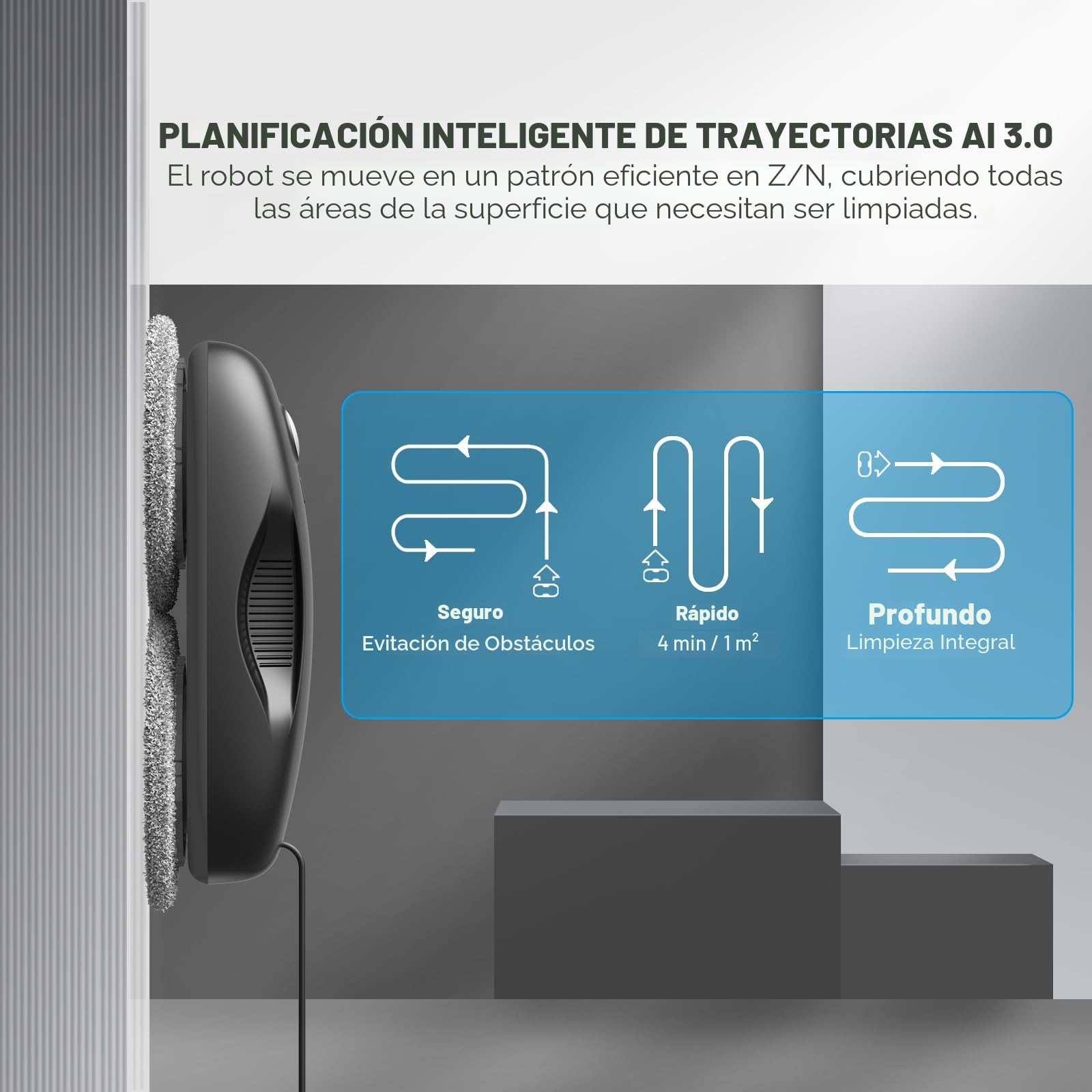 Tosima Robot Limpiacristales, Robot Limpieza de Ventanas Electrico, Sistema de Seguridad, Navegación Inteligente, Control Remoto, para Todas Las Superficies Lisas, con 12 Trapo (W2, Black)