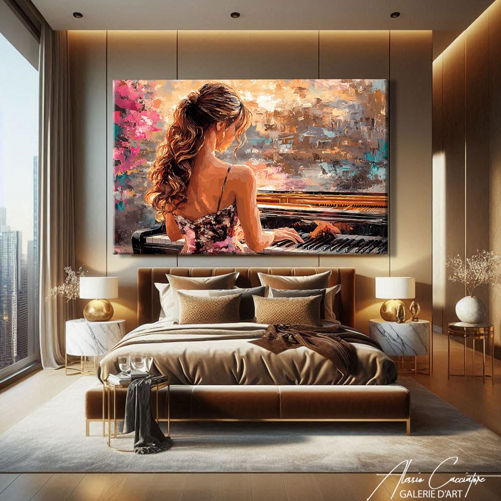 Lavagna da donna con cornice, stampa su tela, musica - decorazione da parete per ufficio - Quadro su tela Musica - idea regalo per musicista - decorazione da parete soggiorno moderno, 120 x 80 cm